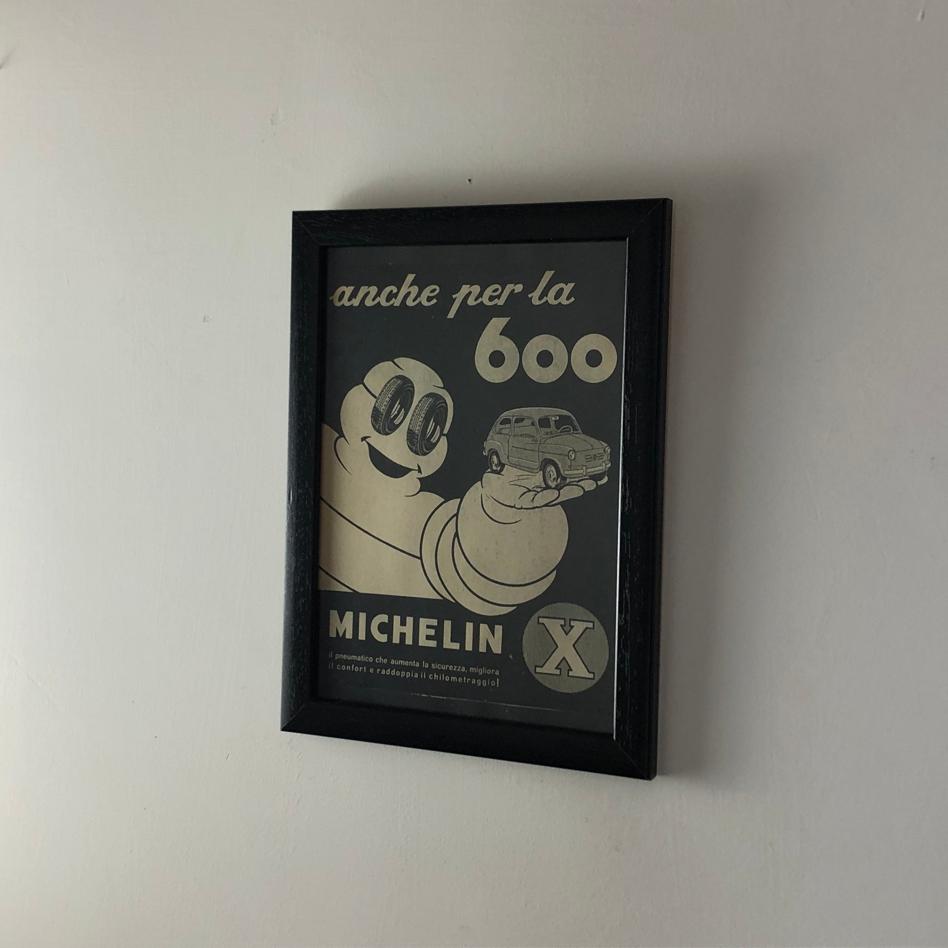 Michelin, Pubblicità Anno 1960 Pneumatici Michelin X per Fiat 600 con Didascalia in Italiano - Raggi's Collectibles' Automotive Art