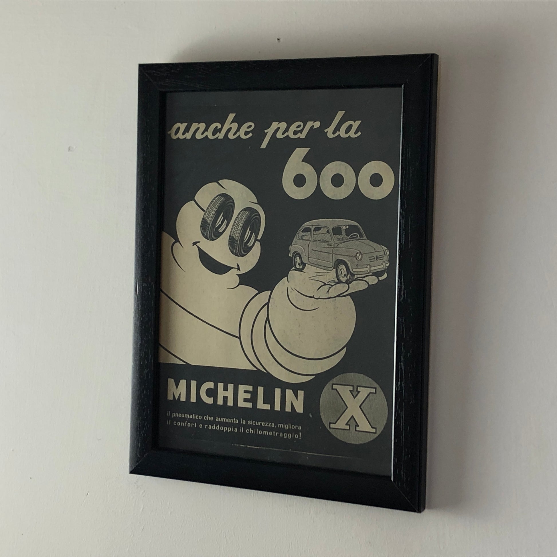 Michelin, Pubblicità Anno 1960 Pneumatici Michelin X per Fiat 600 con Didascalia in Italiano - Raggi's Collectibles' Automotive Art