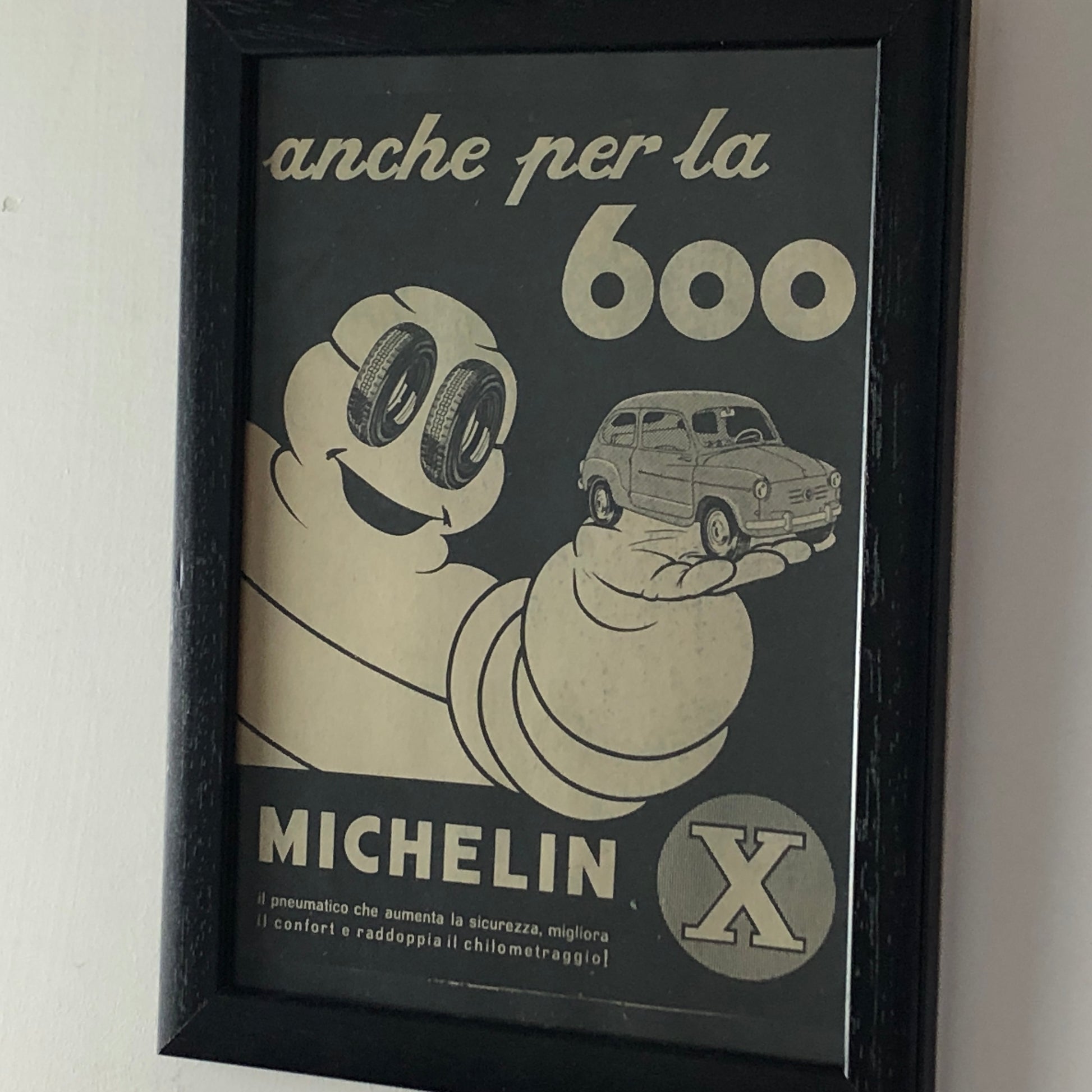 Michelin, Pubblicità Anno 1960 Pneumatici Michelin X per Fiat 600 con Didascalia in Italiano - Raggi's Collectibles' Automotive Art