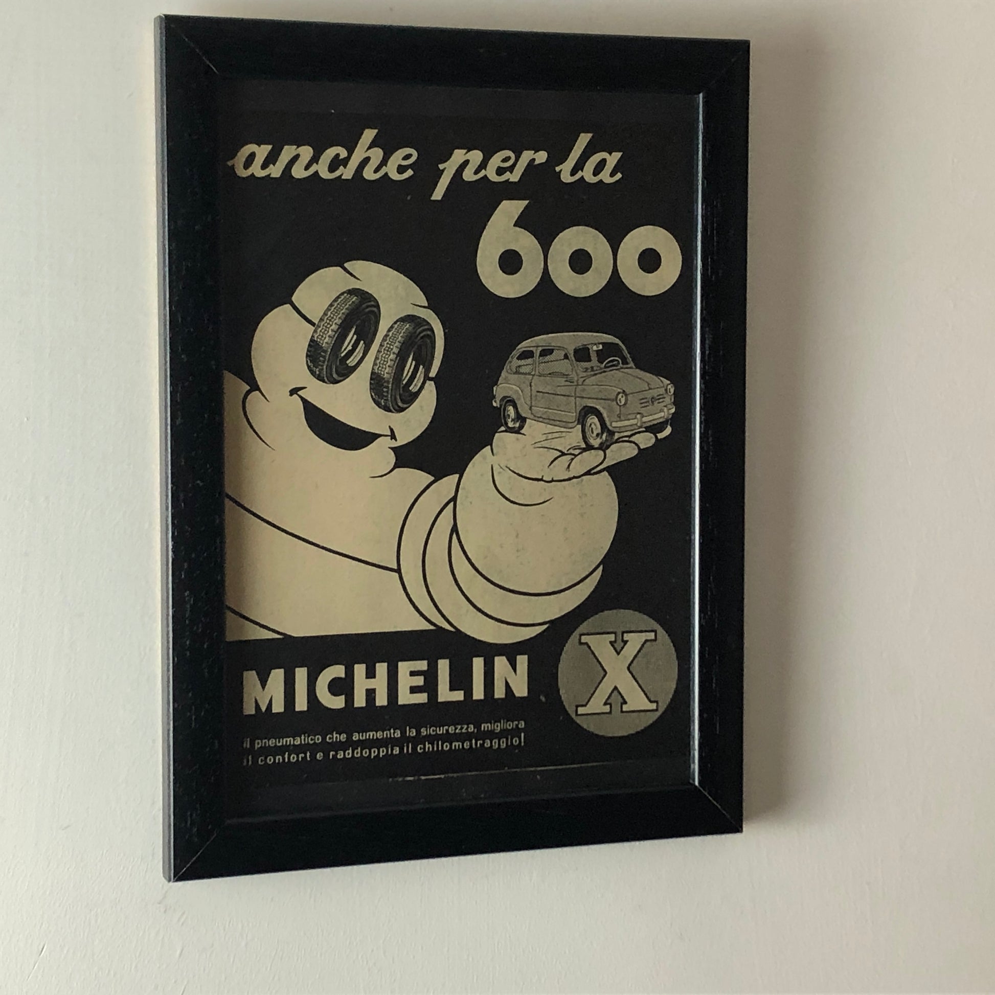 Michelin, Pubblicità Anno 1960 Pneumatici Michelin X per Fiat 600 con Didascalia in Italiano - Raggi's Collectibles' Automotive Art