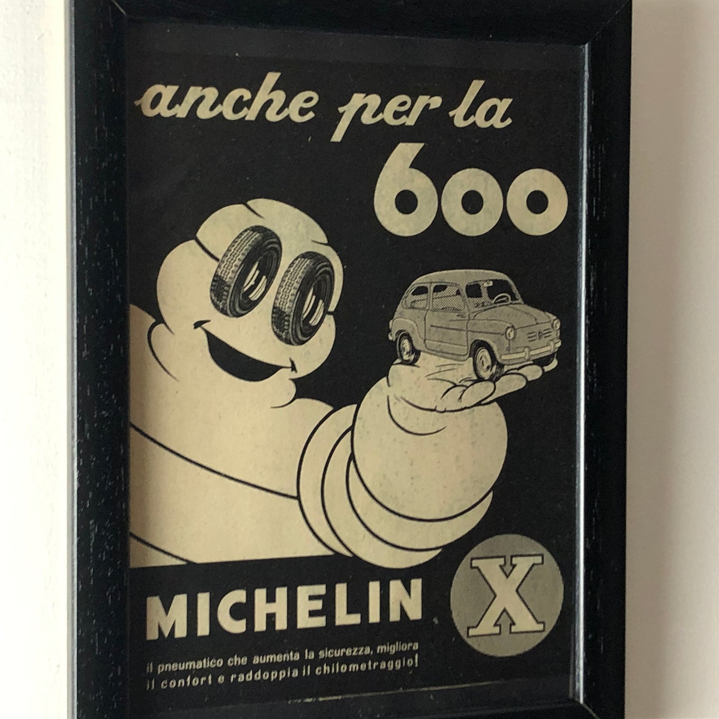 Michelin, Pubblicità Anno 1960 Pneumatici Michelin X per Fiat 600 con Didascalia in Italiano
