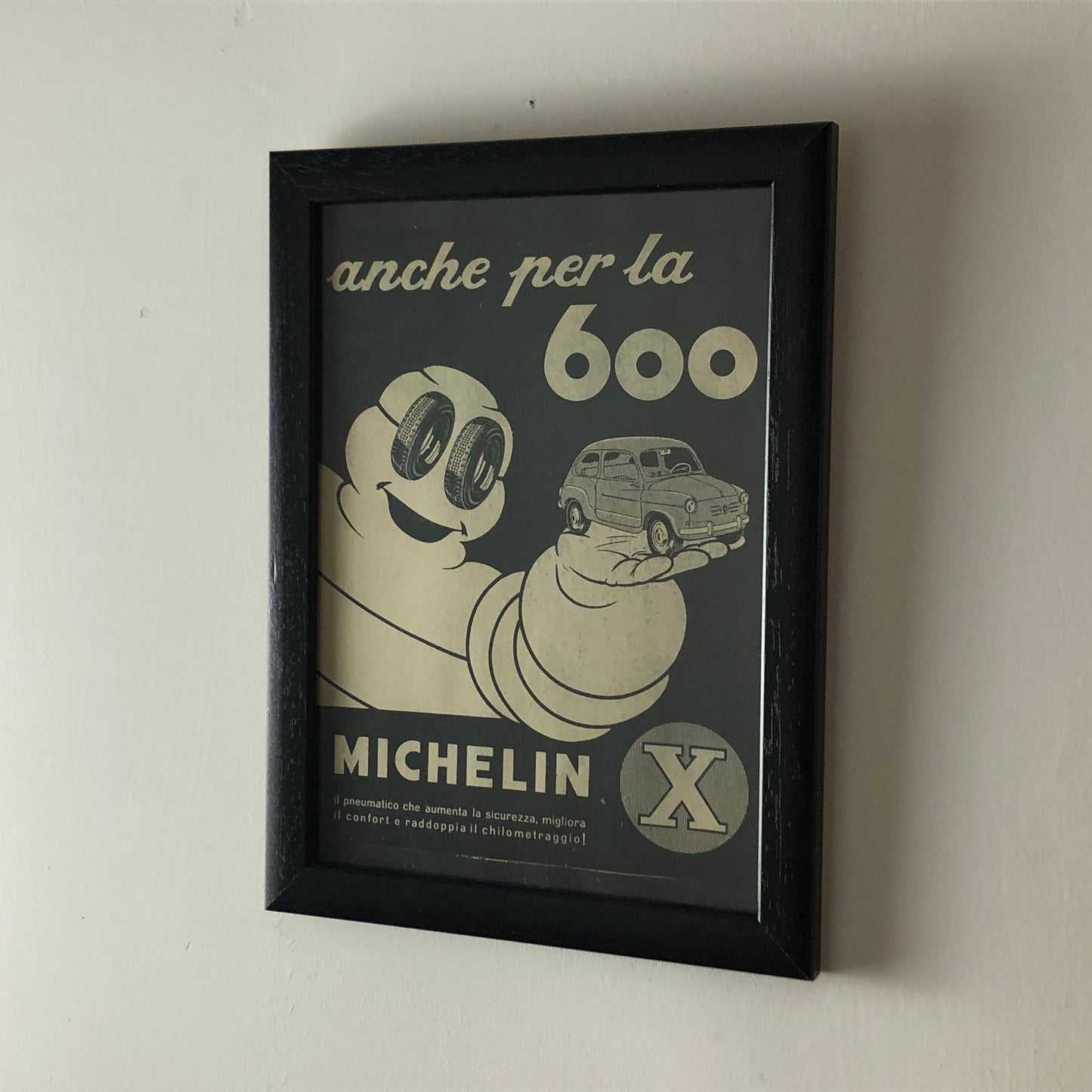 Michelin, Pubblicità Anno 1960 Pneumatici Michelin X per Fiat 600 con Didascalia in Italiano
