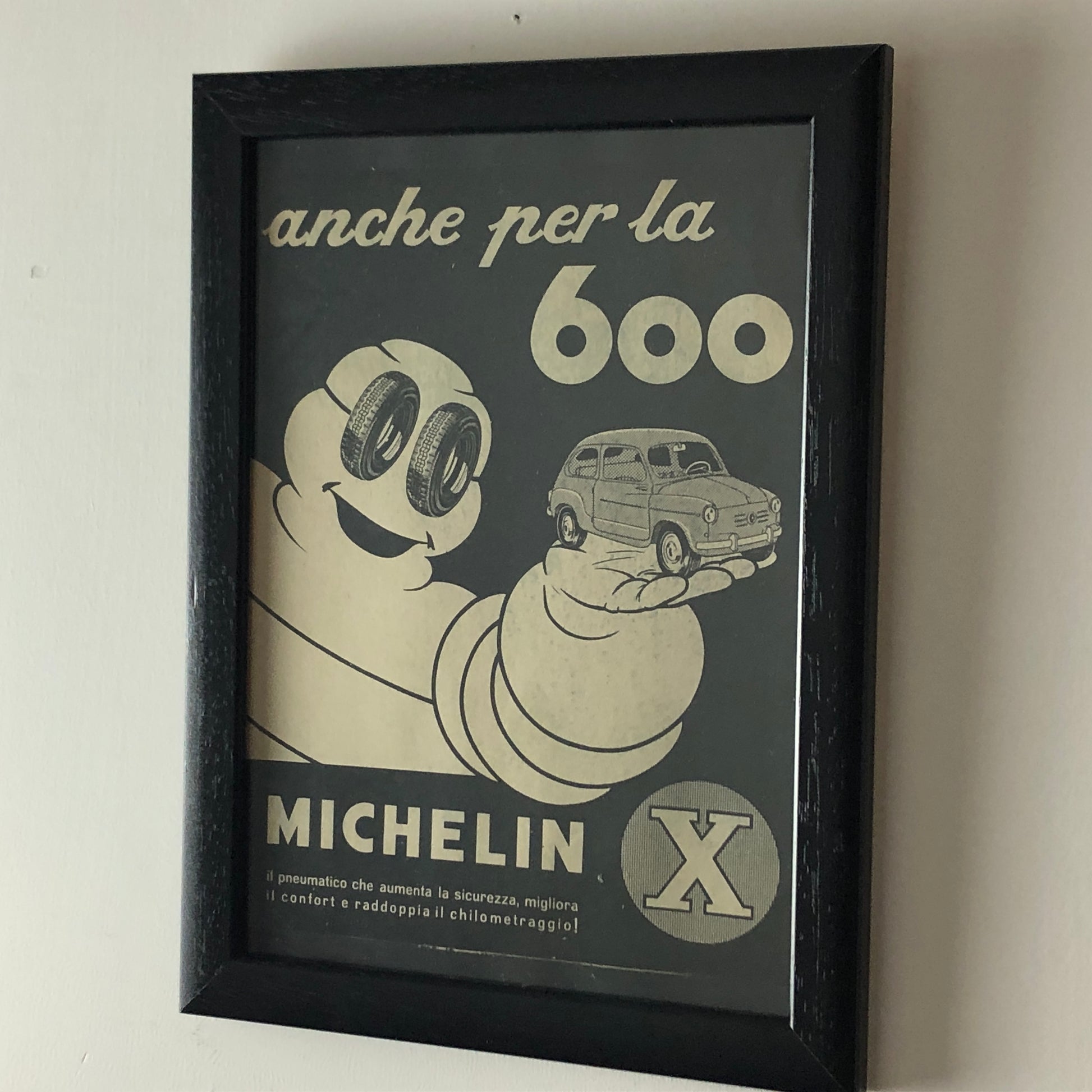 Michelin, Pubblicità Anno 1960 Pneumatici Michelin X per Fiat 600 con Didascalia in Italiano - Raggi's Collectibles' Automotive Art