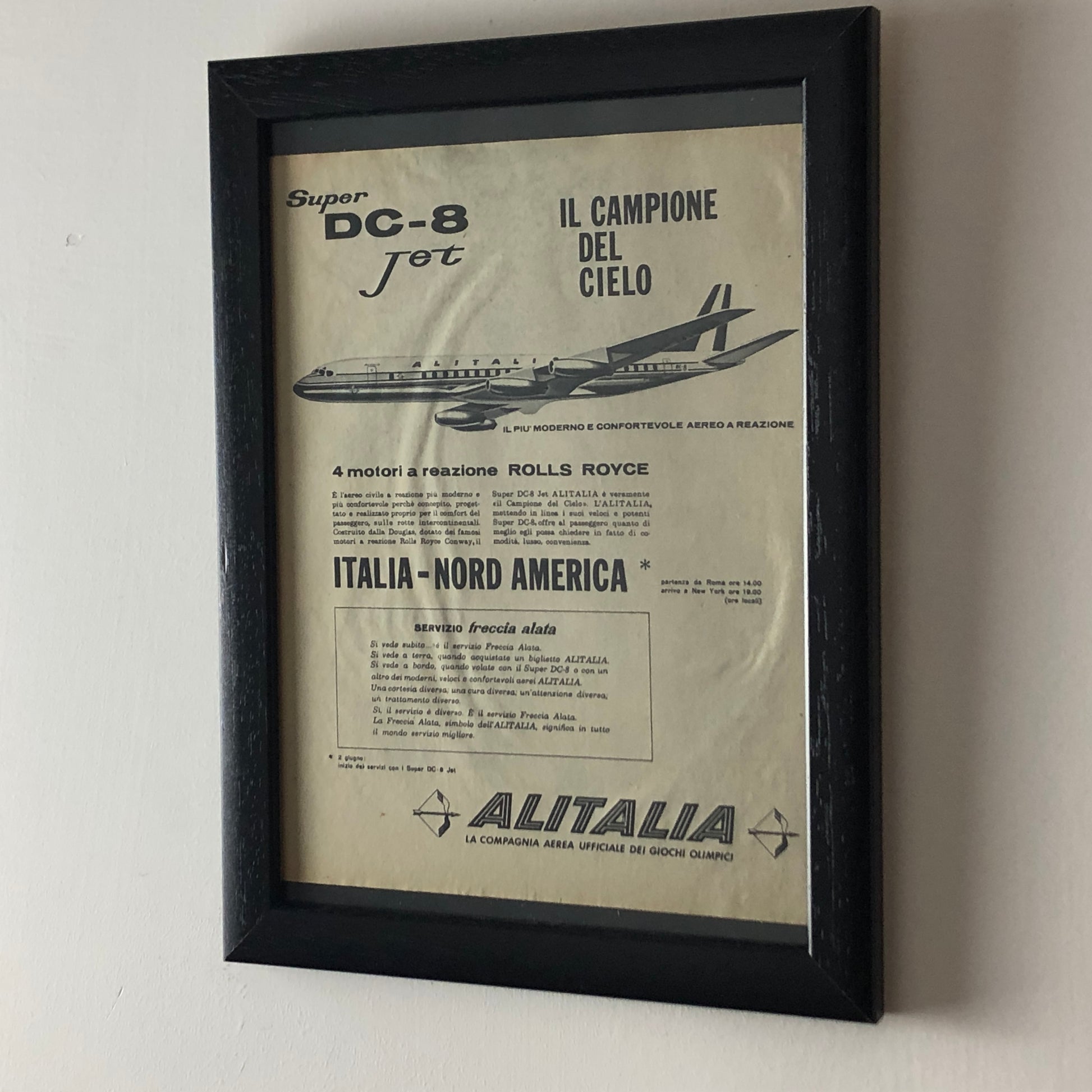 Alitalia, Pubblicità Anno 1960 Alitalia Super DC-8 Jet con Motori Rolls-Royce - Raggi's Collectibles' Automotive Art