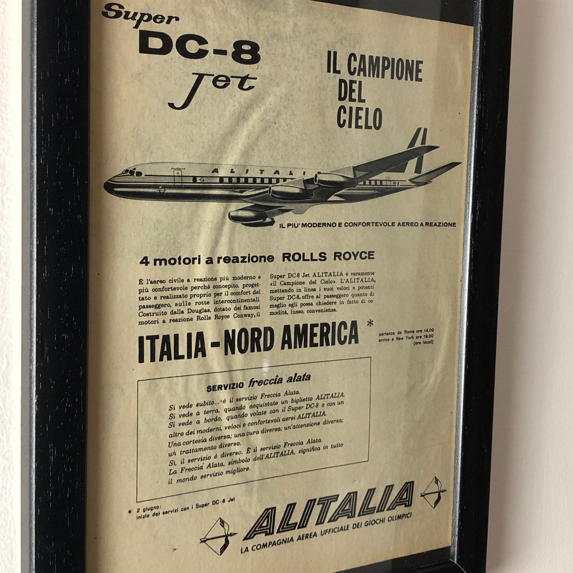 Alitalia, Pubblicità Anno 1960 Alitalia Super DC-8 Jet con Motori Rolls-Royce - Raggi's Collectibles' Automotive Art