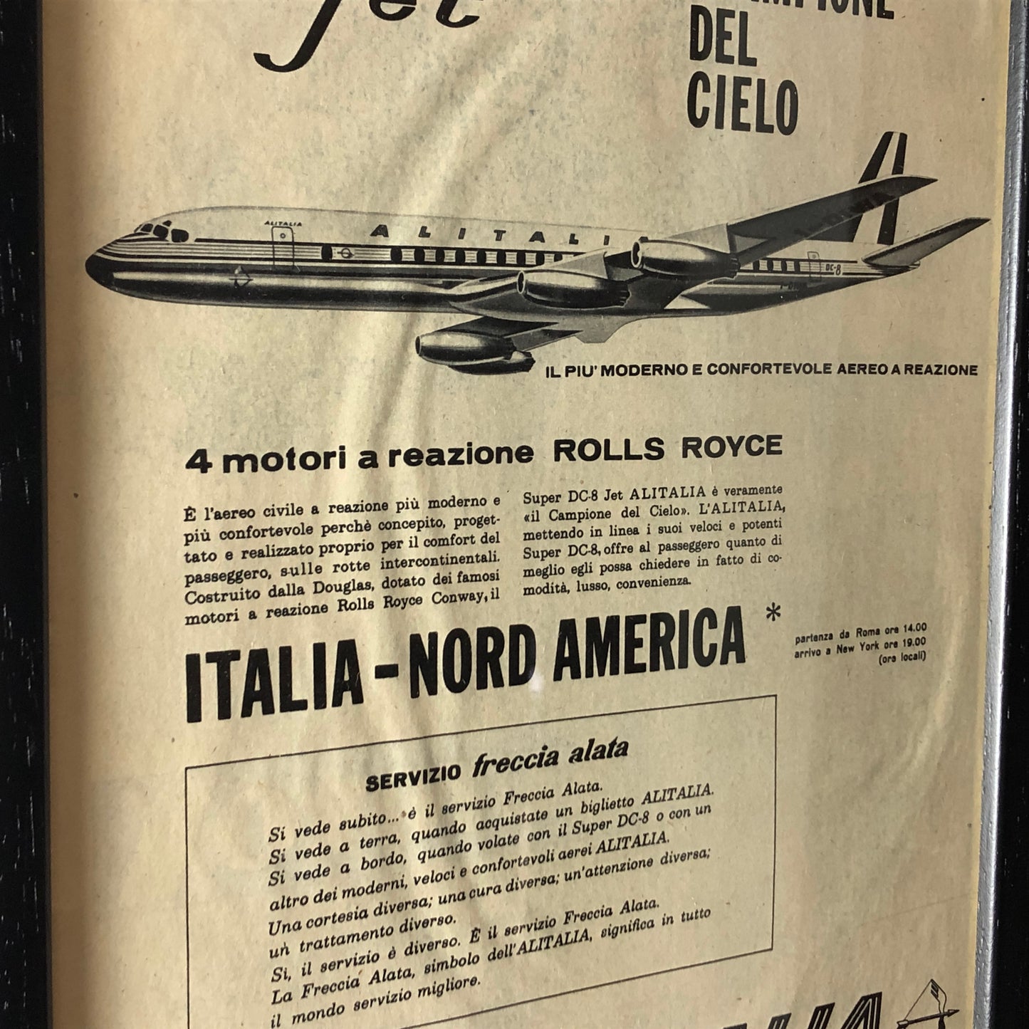 Alitalia, Pubblicità Anno 1960 Alitalia Super DC-8 Jet con Motori Rolls-Royce