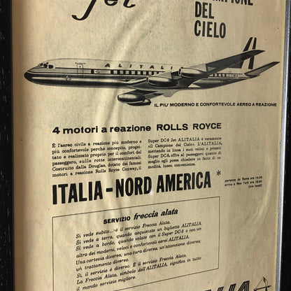 Alitalia, Pubblicità Anno 1960 Alitalia Super DC-8 Jet con Motori Rolls-Royce - Raggi's Collectibles' Automotive Art