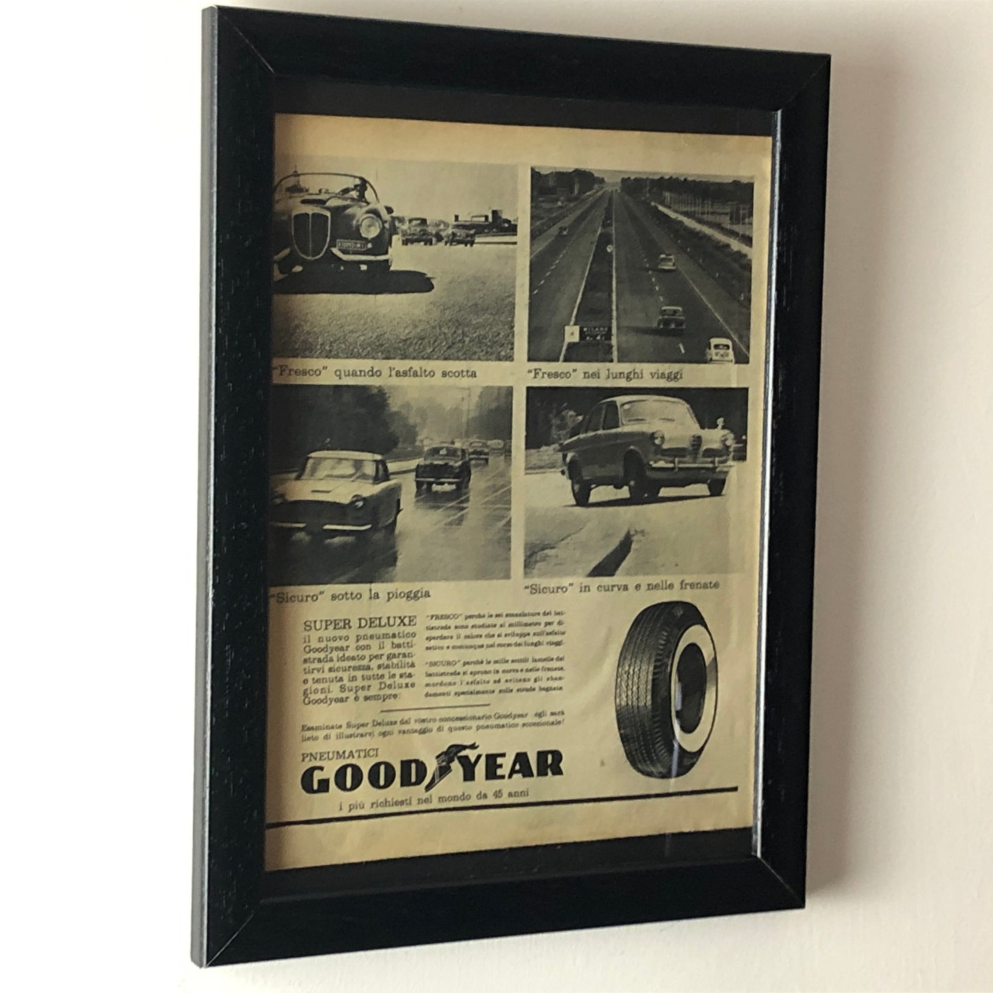 Goodyear, Advertisement Year 1960 Goodyear Super Deluxe Tires with Caption in Italian