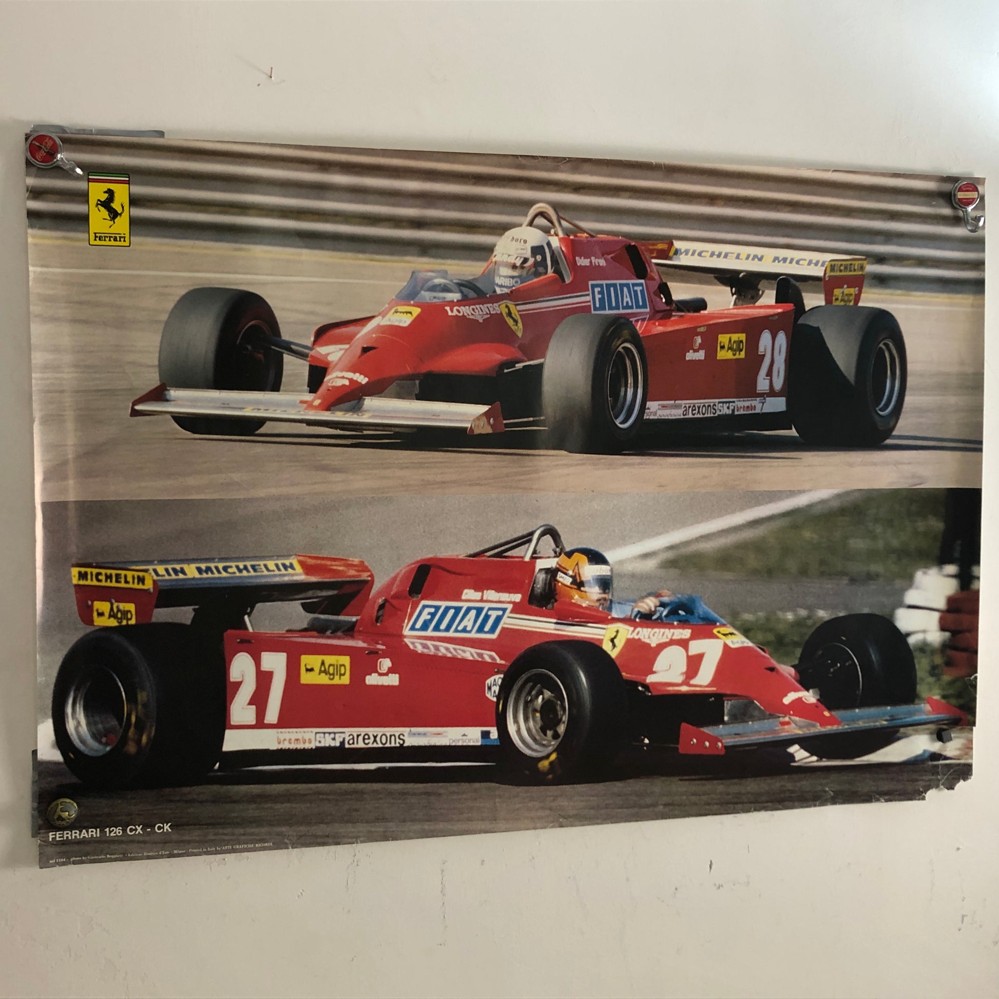 Ferrari Poster Ferrari 126 CX - CK con Gilles Villeneuve e Didier Pironi Anni 70 - Raggi's Collectibles' Automotive Art