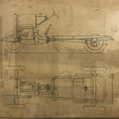 Jean Gras, Disegno Tecnico Telaio Tipo "B" Presentato al Salone dell'Automobile di Parigi del 1924. - Raggi's Collectibles' Automotive Art