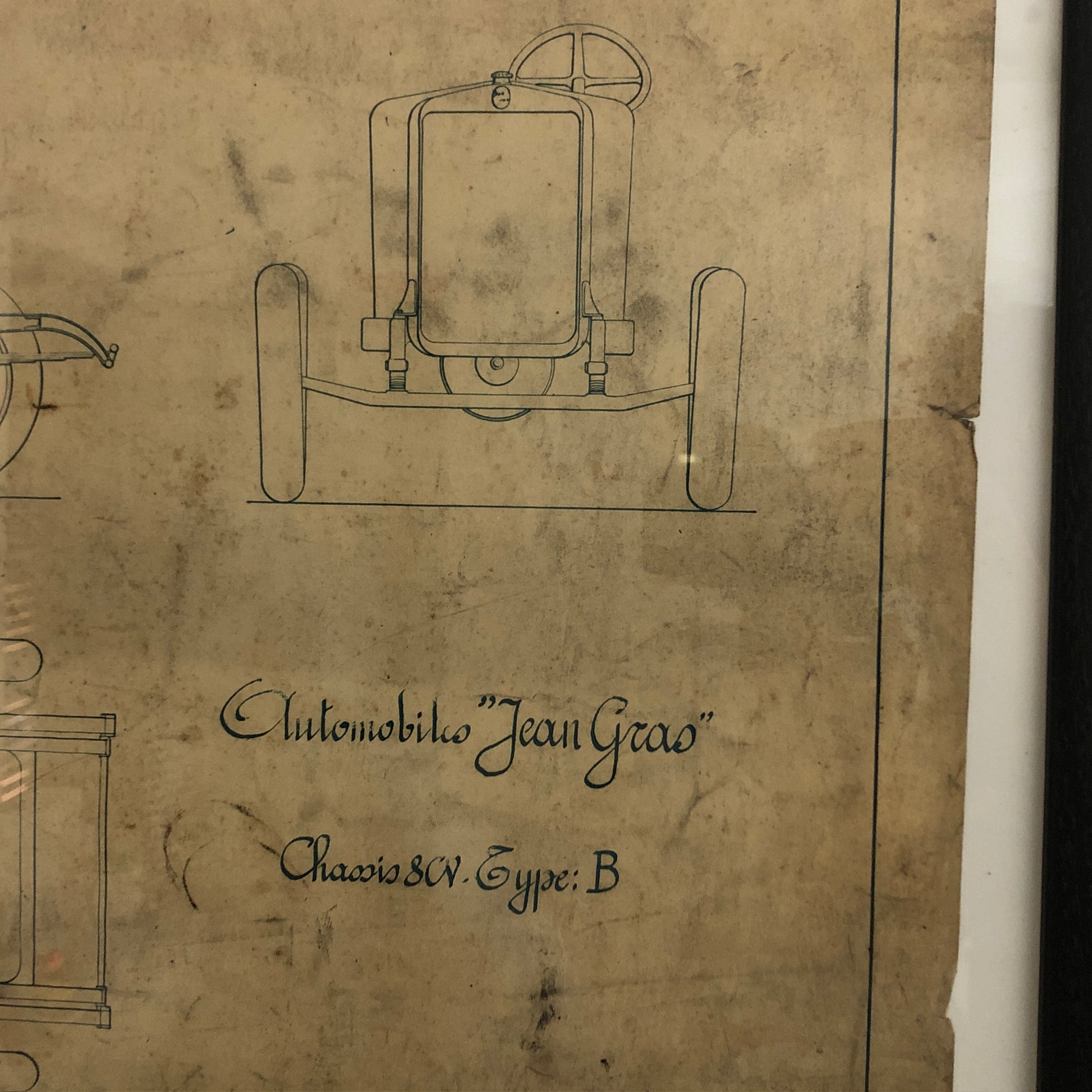 Jean Gras, Disegno Tecnico Telaio Tipo "B" Presentato al Salone dell'Automobile di Parigi del 1924. - Raggi's Collectibles' Automotive Art