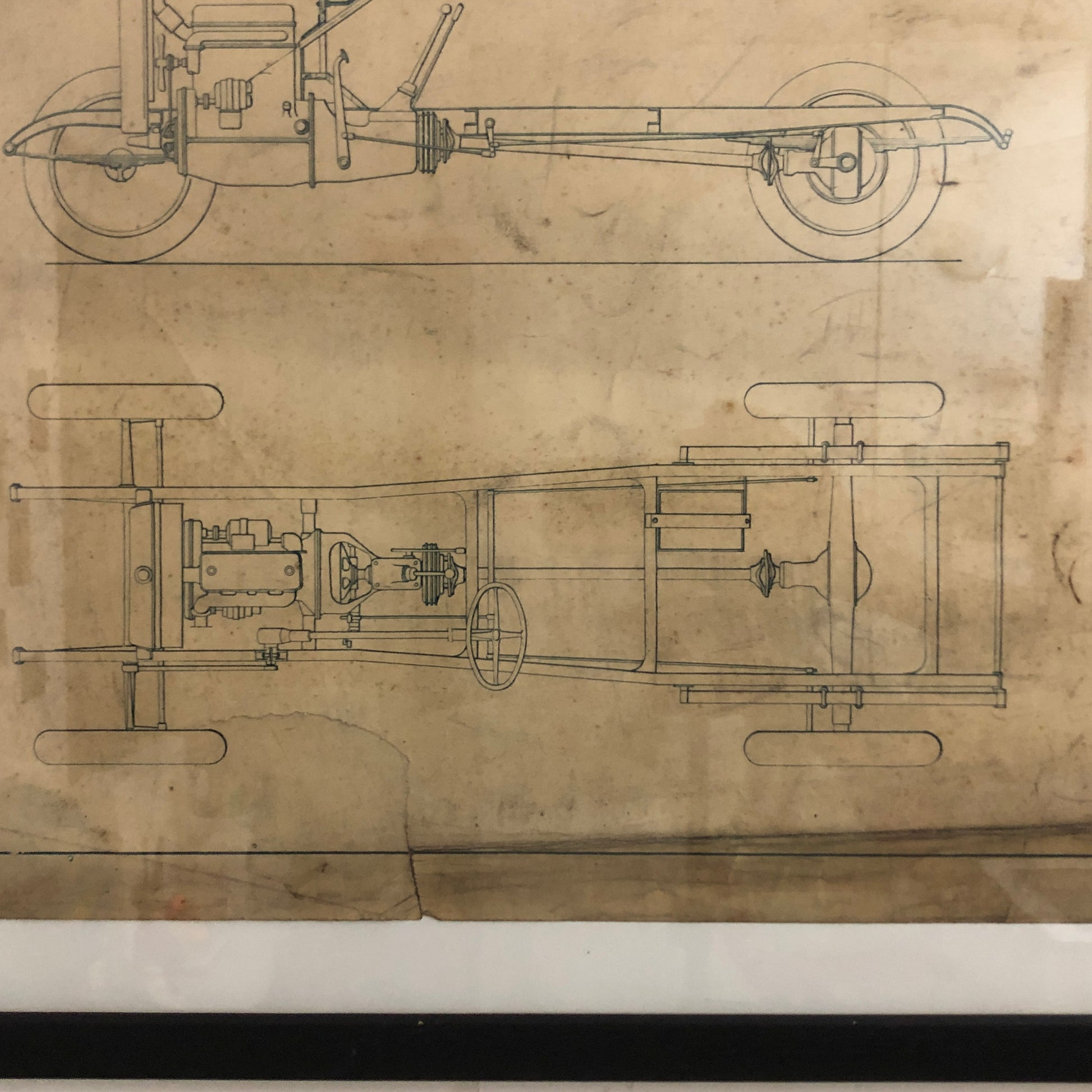 Jean Gras, Disegno Tecnico Telaio Tipo "B" Presentato al Salone dell'Automobile di Parigi del 1924. - Raggi's Collectibles' Automotive Art