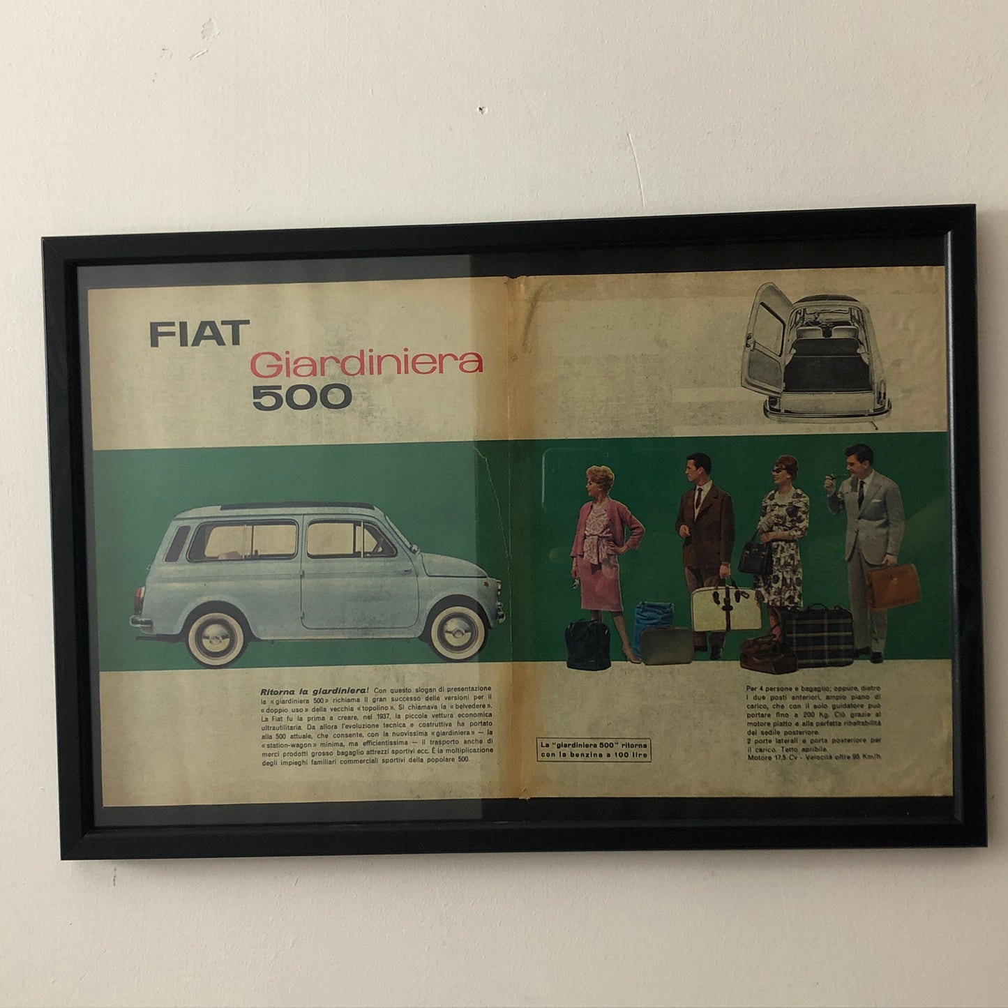 Fiat Pubblicità Anno 1960 FIAT 500 Giardiniera con Didascalia in Italiano