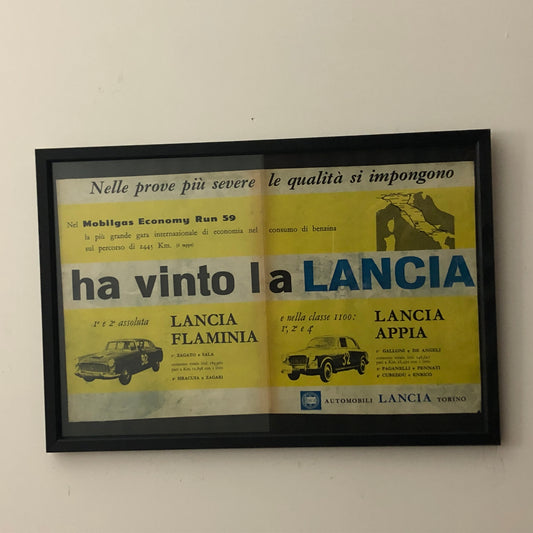 Lancia Advertisement Year 1959 Lancia Appia and Flaminia Win Mobilgas Economy Race 59 