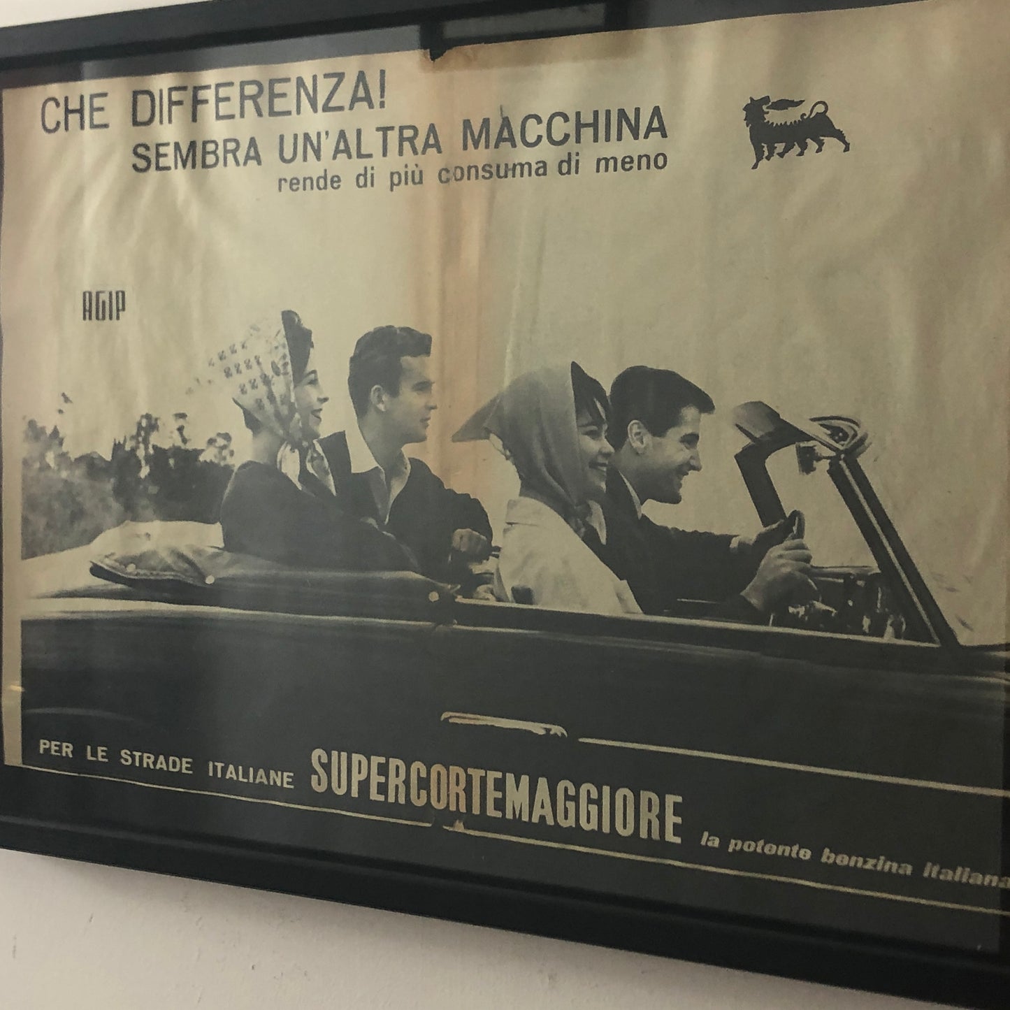 Agip, Pubblicità Anno 1960 per le Strade Italiane Supercortemaggiore la Potente Benzina Italiana