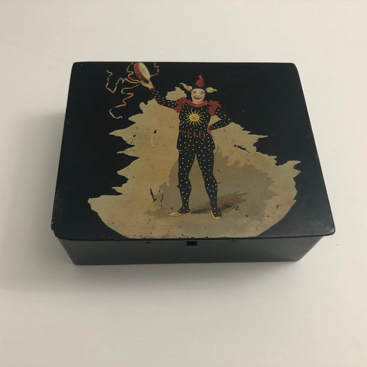 Hand Painted Black Lacquer Box Depicting a Clown 20th Century 
