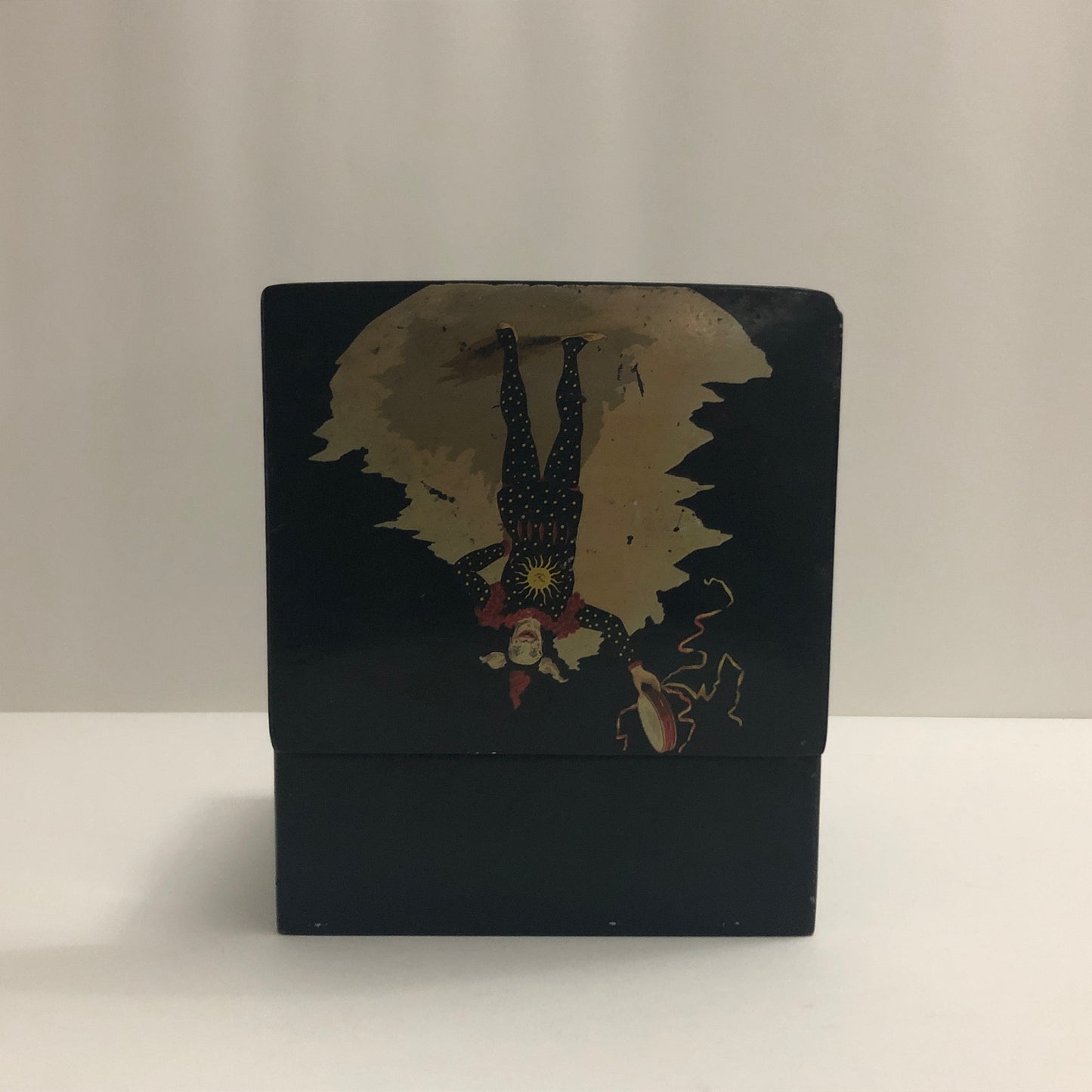 Hand Painted Black Lacquer Box Depicting a Clown 20th Century 