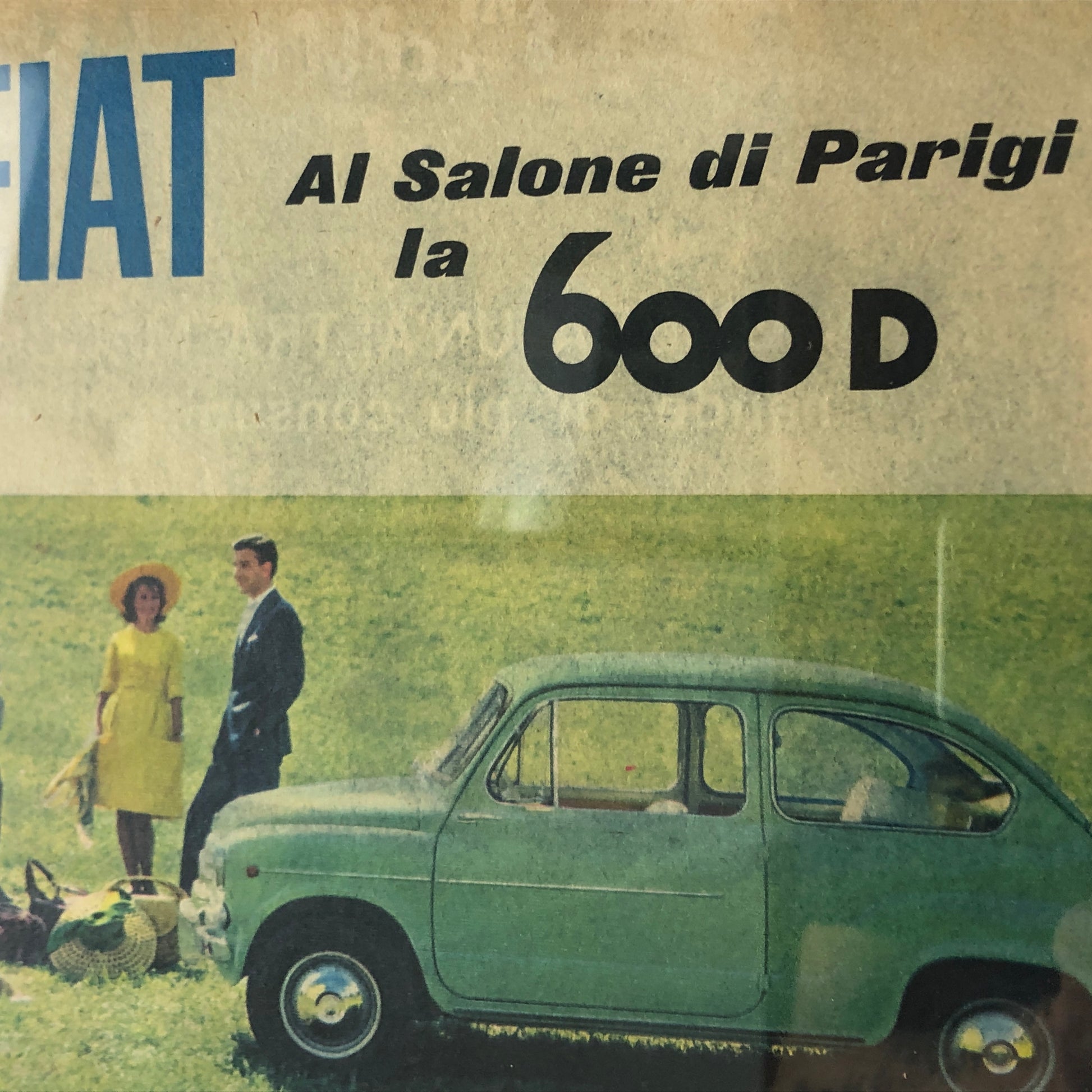 FIAT, Pubblicità Anno 1960 FIAT 600 D Salone dell'Automobile di Parigi - Raggi's Collectibles' Automotive Art