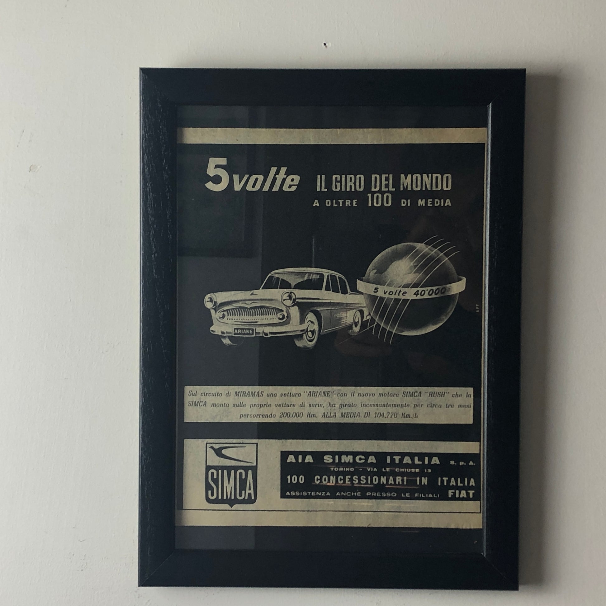 SIMCA, Pubblicità Anno 1960 SIMCA 5 Volte il Giro del Mondo AIA SIMCA Italia - Raggi's Collectibles' Automotive Art