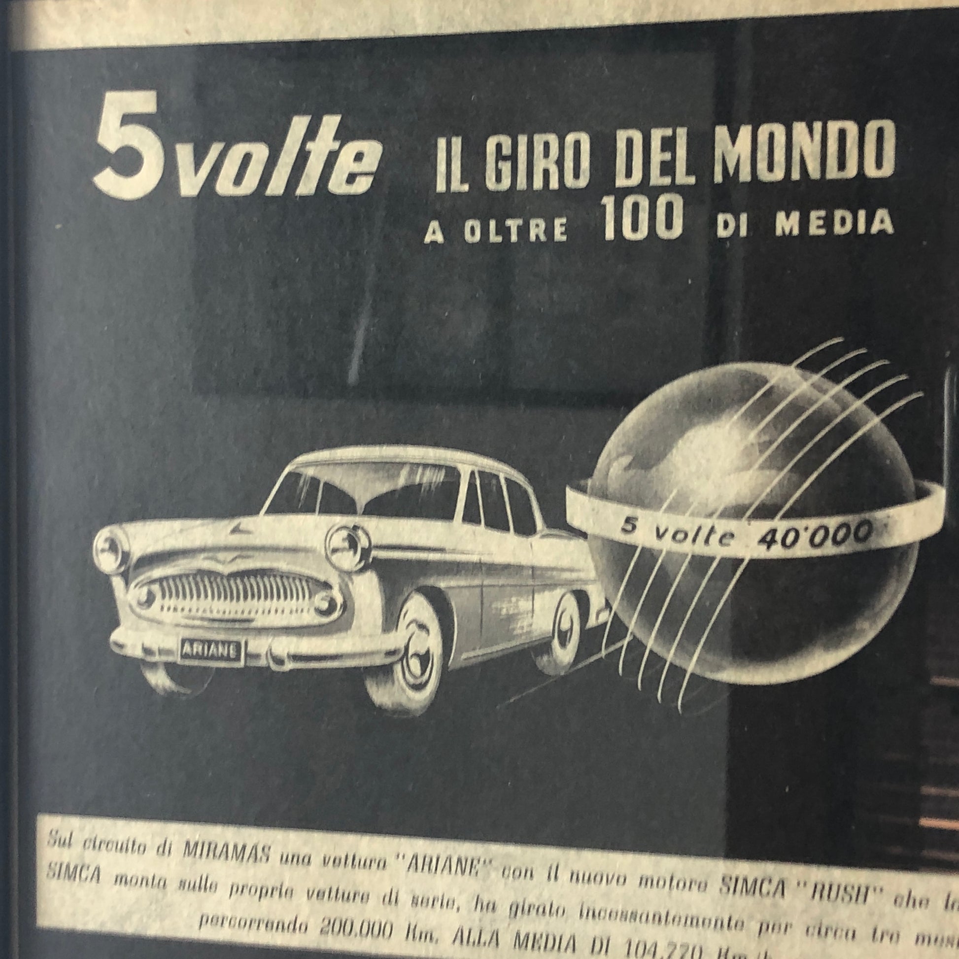 SIMCA, Pubblicità Anno 1960 SIMCA 5 Volte il Giro del Mondo AIA SIMCA Italia - Raggi's Collectibles' Automotive Art