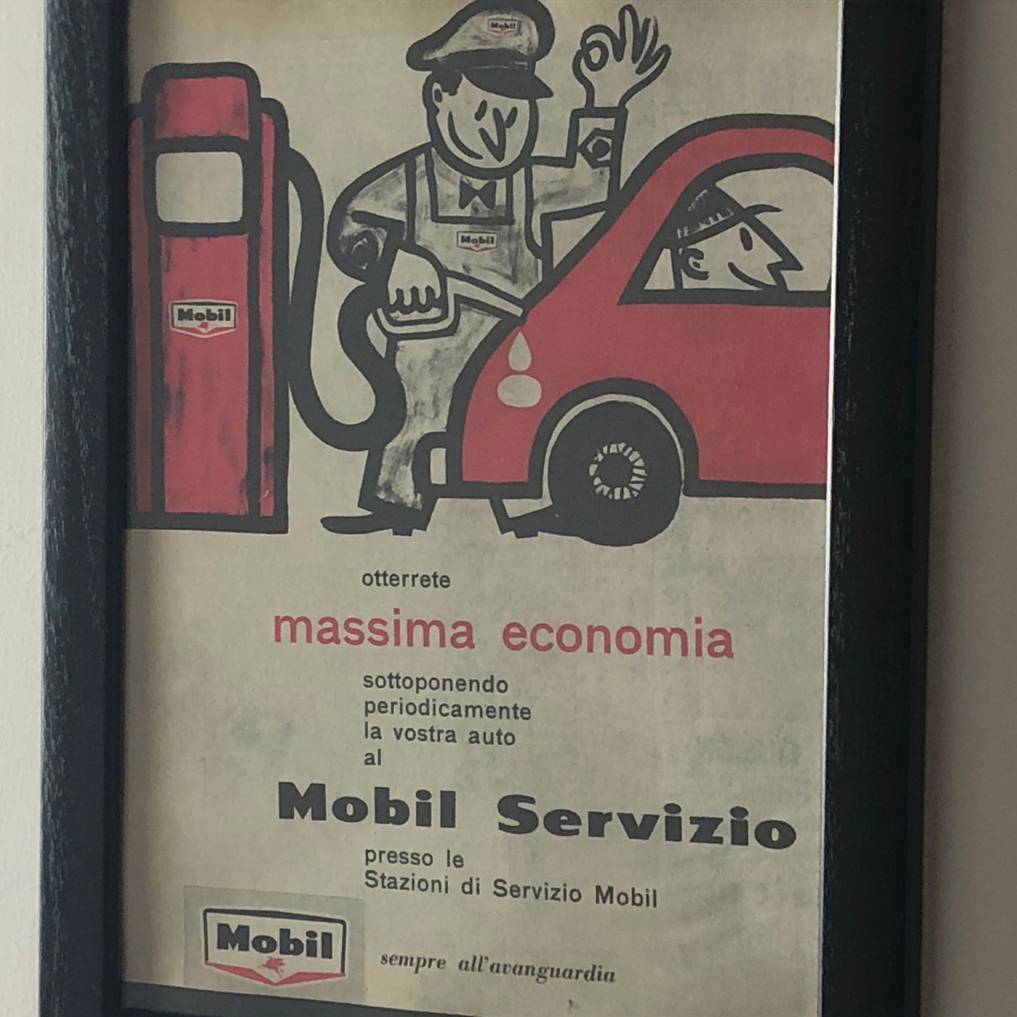 Mobil, Pubblicità Anno 1959 Massima Economia con il Servizio Mobil