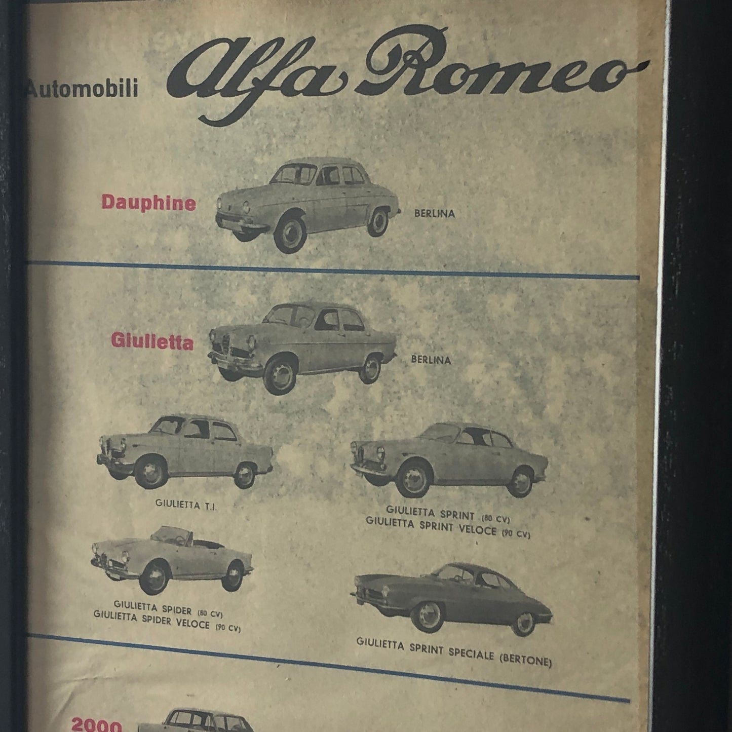 Alfa Romeo, Pubblicità Anno 1960 Gamma Alfa Romeo