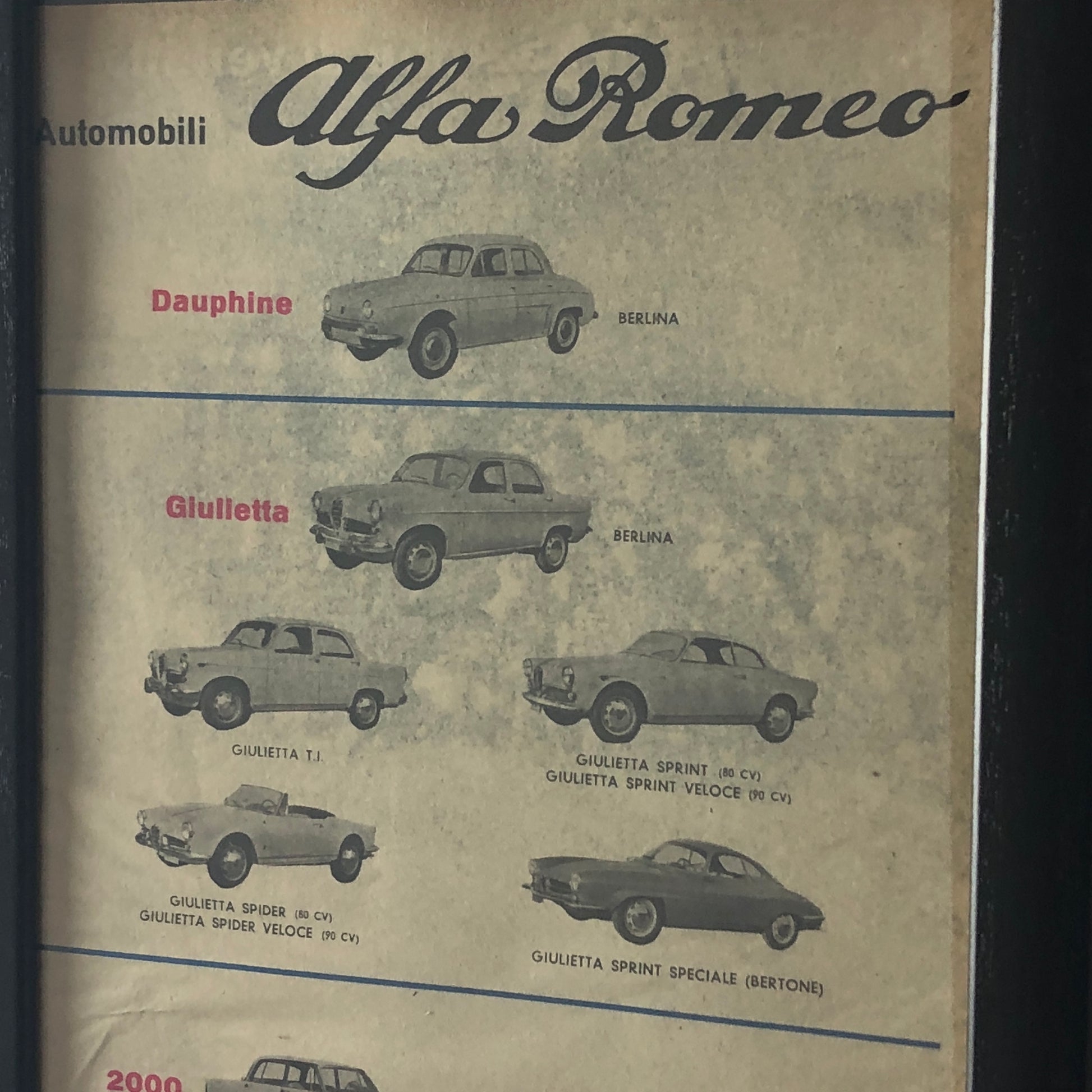 Alfa Romeo, Pubblicità Anno 1960 Gamma Alfa Romeo - Raggi's Collectibles' Automotive Art