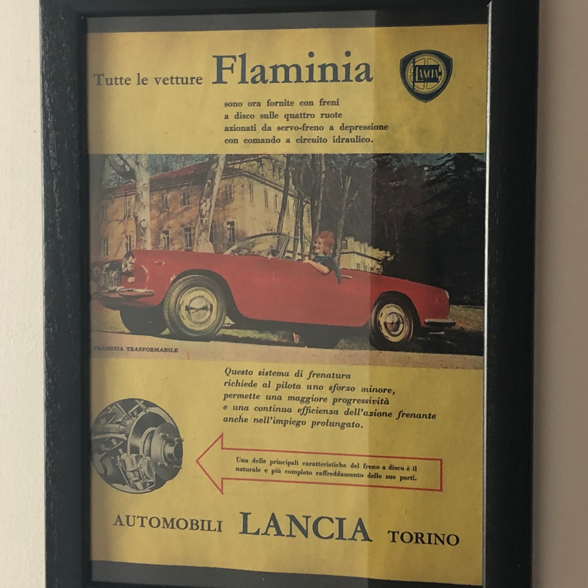 Lancia, Pubblicità Anno 1960 le Lancia Flaminia Montano Freni a Disco - Raggi's Collectibles' Automotive Art