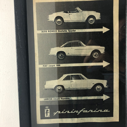 Pininfarina, Pubblicità Anno 1960 Alfa Romeo Giulietta Spyder Fiat 1500 Coupé Lancia Flaminia - Raggi's Collectibles' Automotive Art