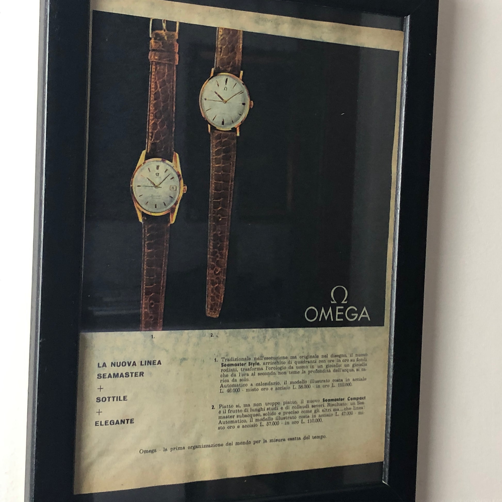 Omega, Pubblicità Anno 1960 Omega Seamaster con Listino Prezzi - Raggi's Collectibles' Automotive Art