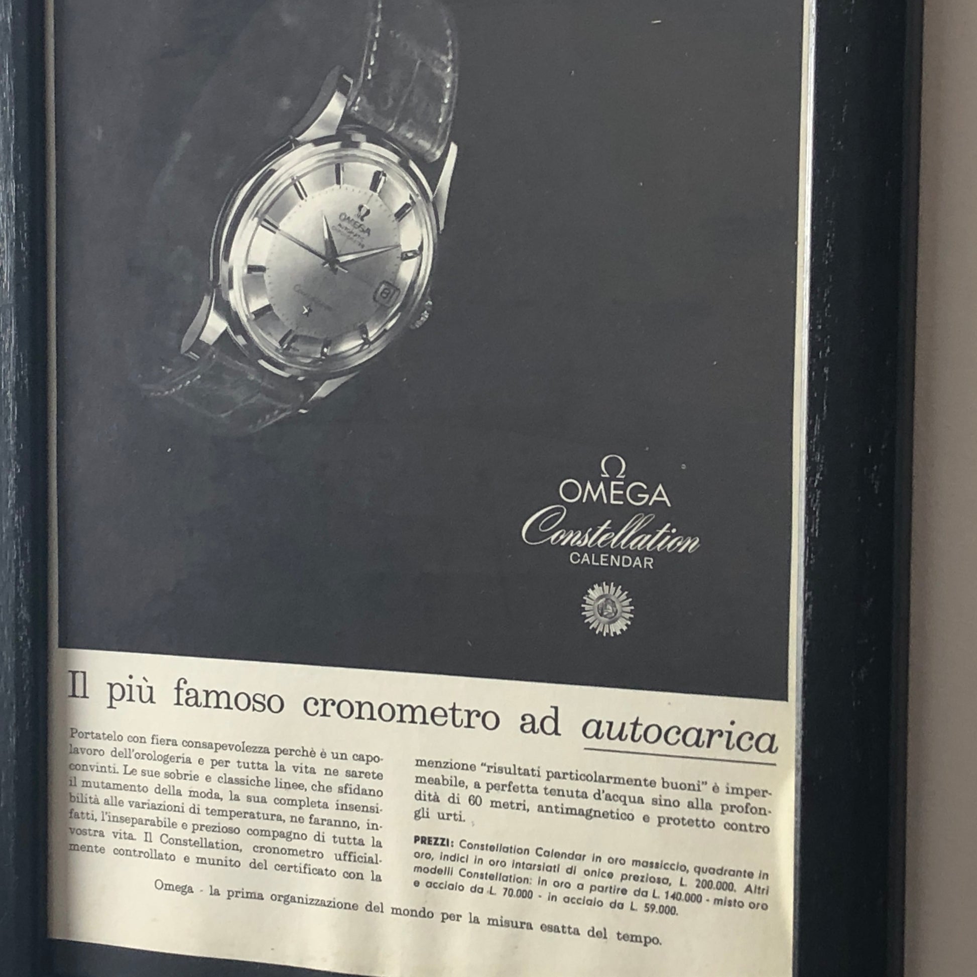 Omega, Pubblicità Anno 1960 Omega Constellation Calendar con Listino Prezzi - Raggi's Collectibles' Automotive Art