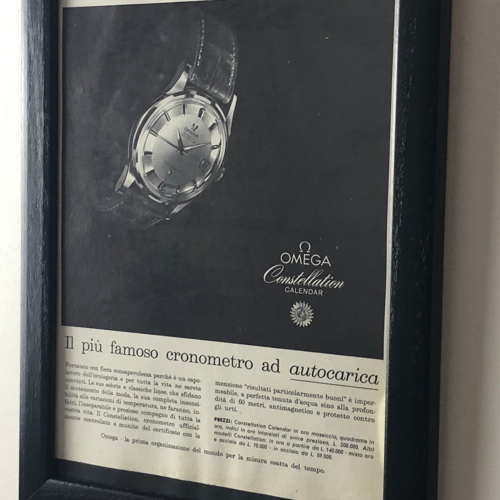 Omega, Pubblicità Anno 1960 Omega Constellation Calendar con Listino Prezzi - Raggi's Collectibles' Automotive Art