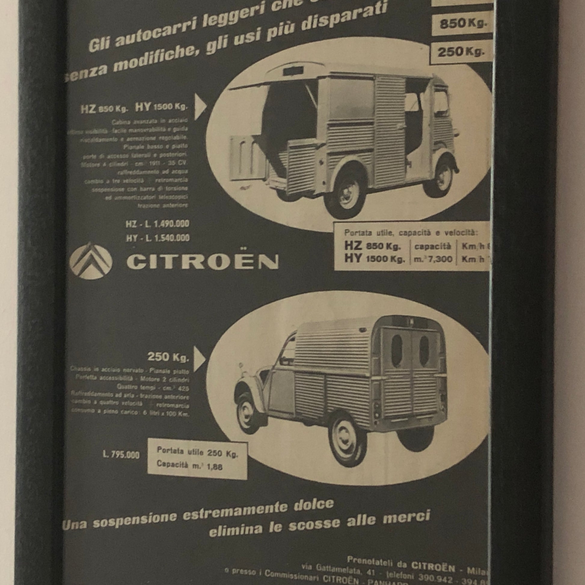 Citroën, Pubblicità Anno 1959 Veicoli Commerciali Citroën con Didascalia in Italiano - Raggi's Collectibles' Automotive Art