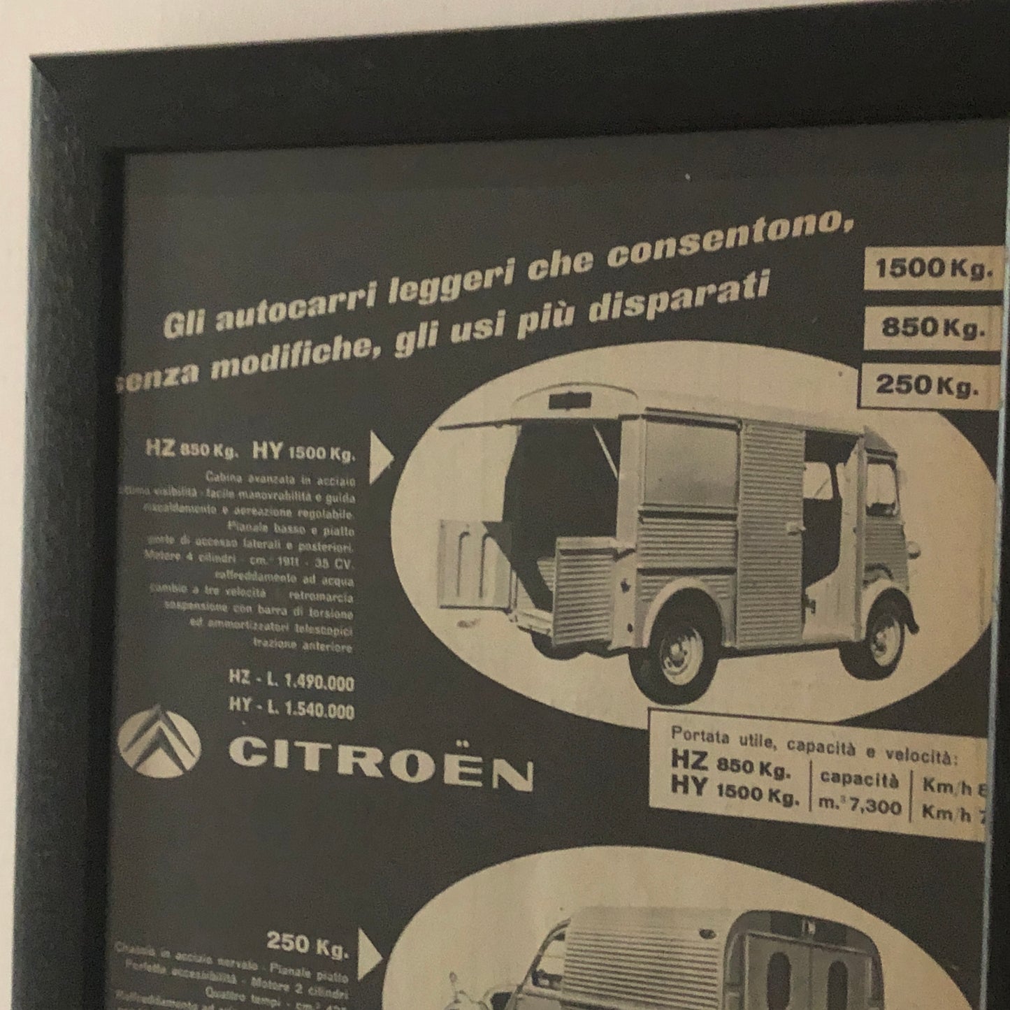 Citroën, Pubblicità Anno 1959 Veicoli Commerciali Citroën con Didascalia in Italiano - Raggi's Collectibles' Automotive Art