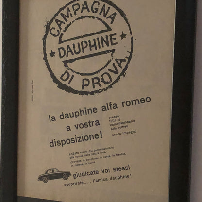 Alfa Romeo Pubblicità Anno 1960 Campagna di Prova Alfa Romeo Dauphine - Raggi's Collectibles' Automotive Art