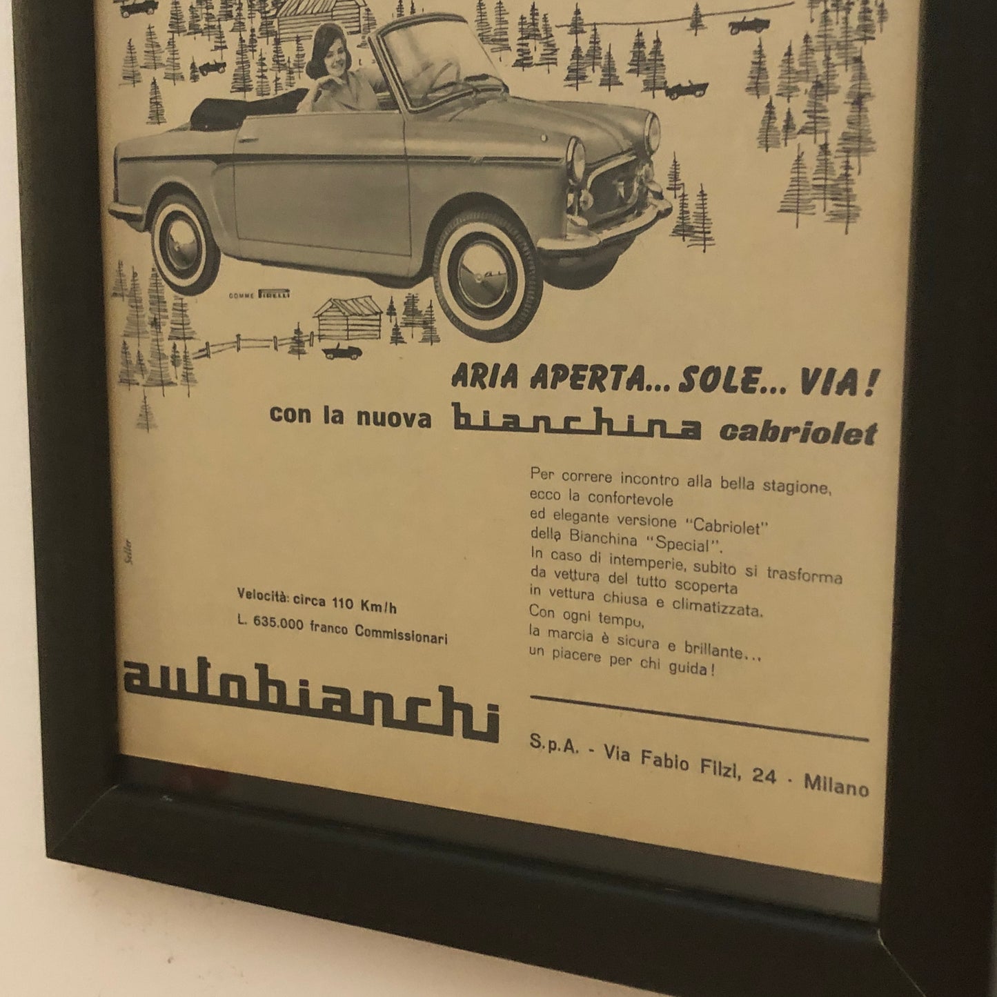 Autobianchi, Pubblicità Anno 1960 Autobianchi Bianchina Cabriolet con Listino Prezzi