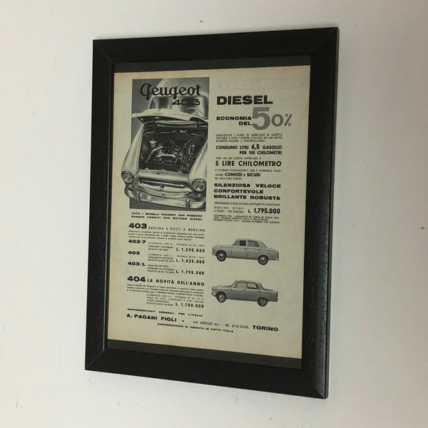 Peugeot Pubblicità Anno 1960 Peugeot 403 Benzina e Diesel e Peugeot 404 con Listino Prezzi