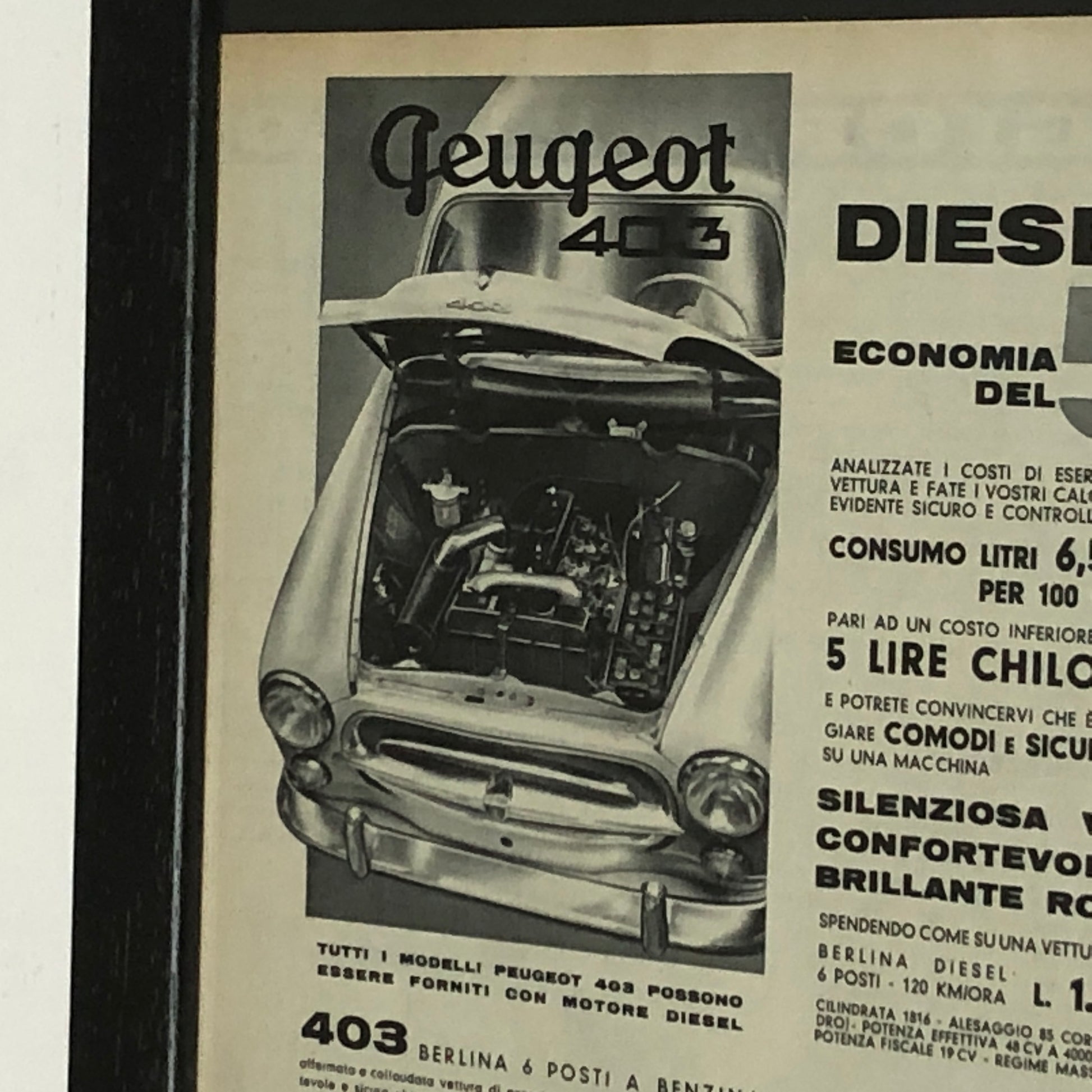 Peugeot Pubblicità Anno 1960 Peugeot 403 Benzina e Diesel e Peugeot 404 con Listino Prezzi - Raggi's Collectibles' Automotive Art