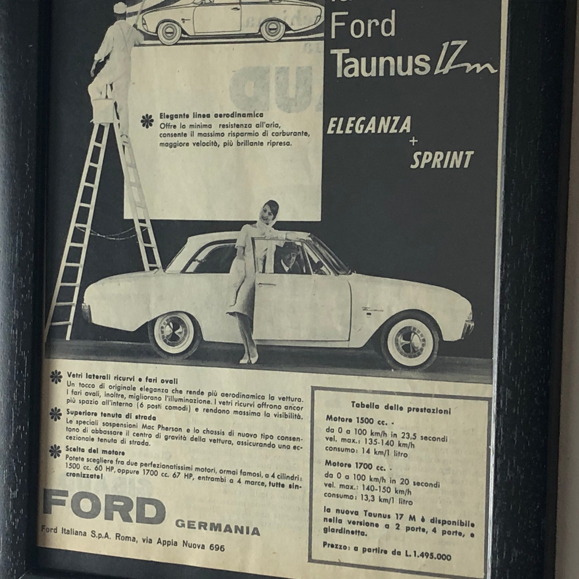 Ford, Pubblicità Anno 1960 Ford Taunus 17m con listino prezzi - Raggi's Collectibles' Automotive Art