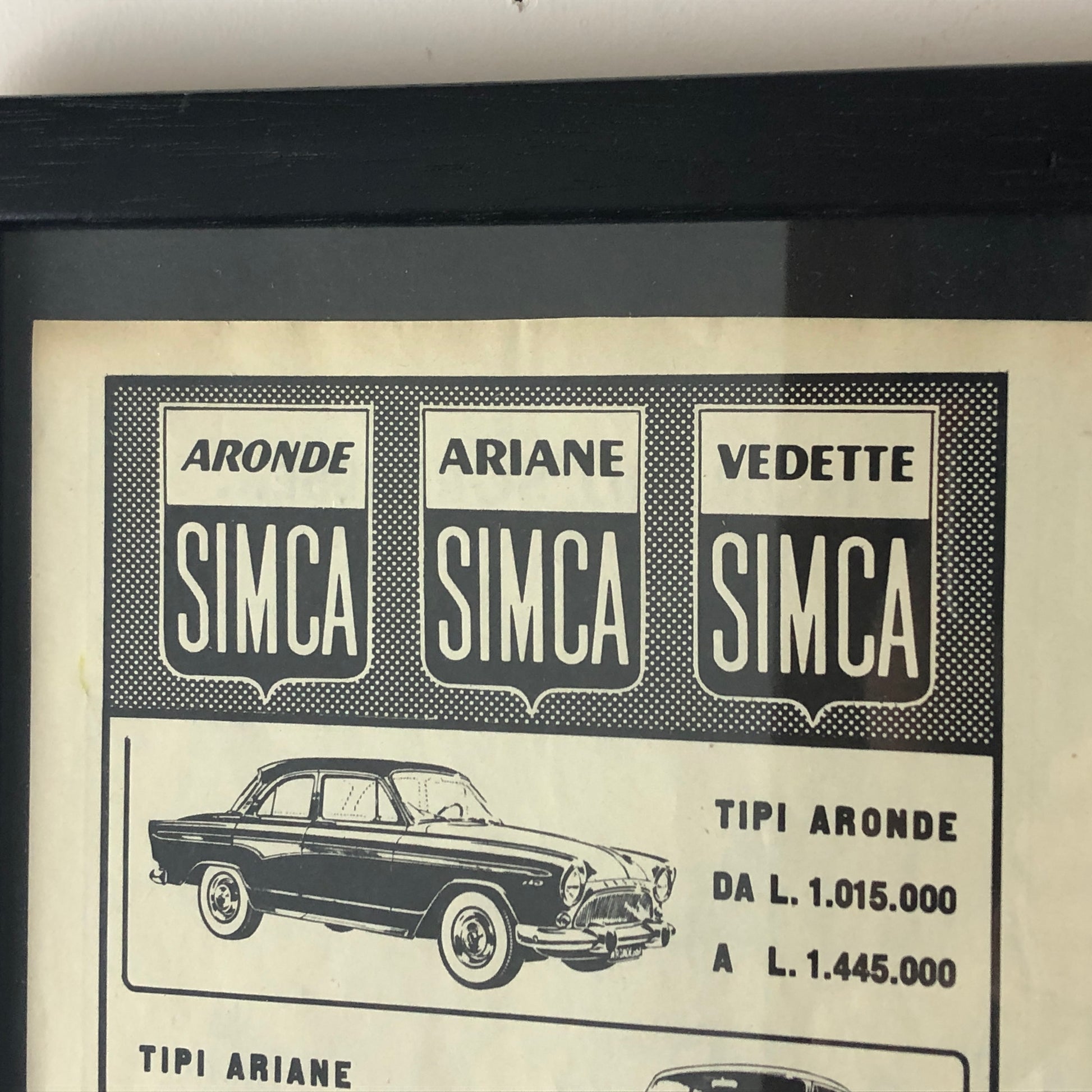 SIMCA, Pubblicità Anno 1960 SIMCA Aronde, Ariane, Vedette con Listino Prezzi - Raggi's Collectibles' Automotive Art