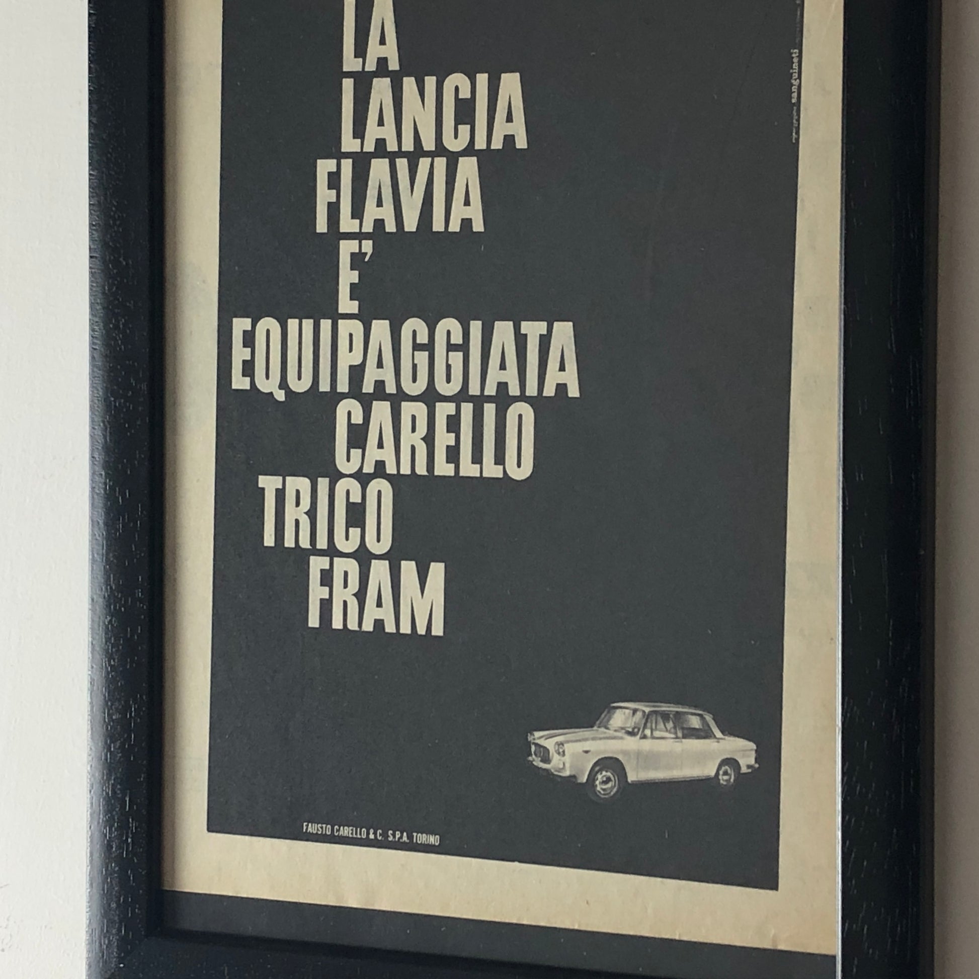 Fausto Carello e Lancia, Pubblicità Anno 1960 la Lancia Flavia è Equipaggiata con Carello Trico Fram - Raggi's Collectibles' Automotive Art