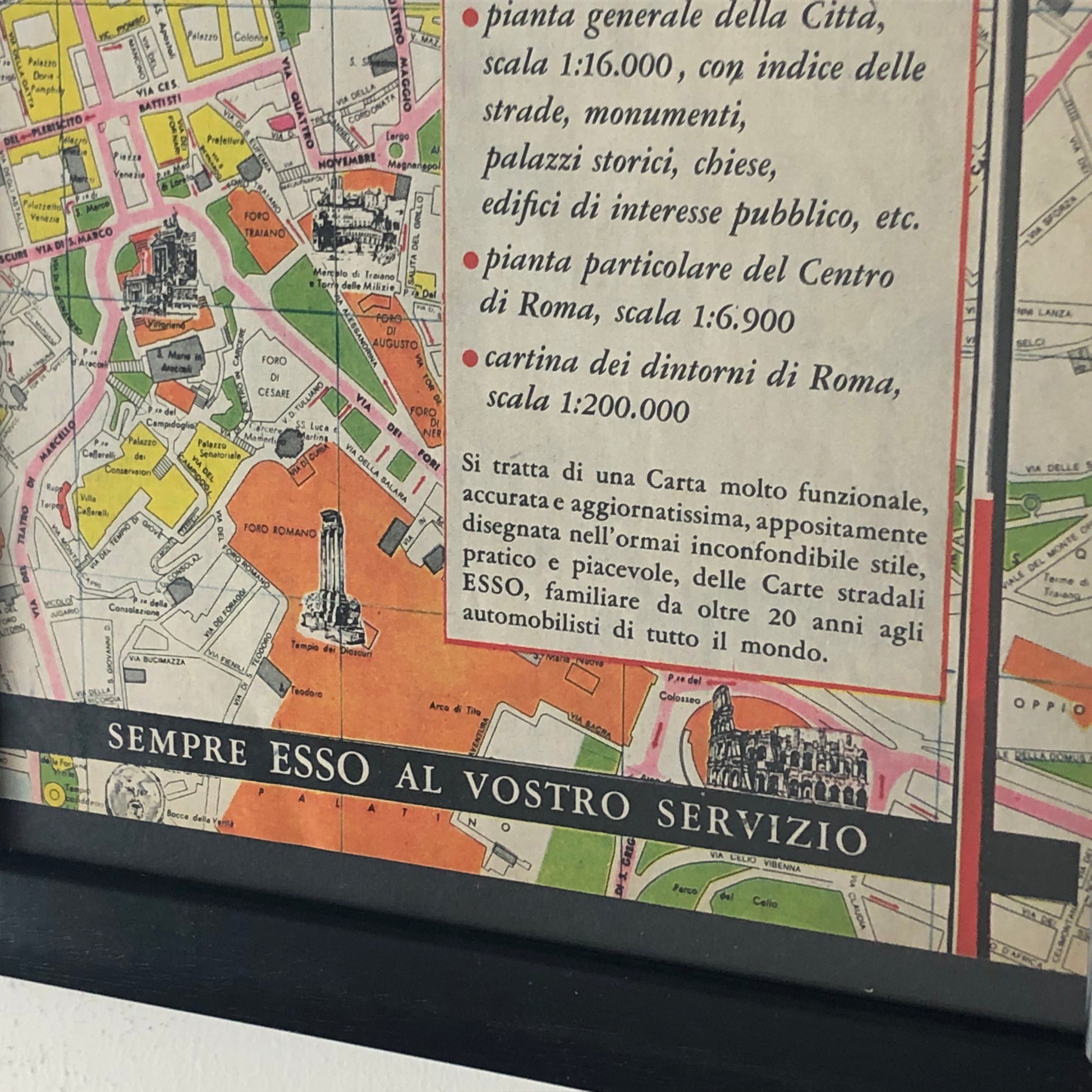 Esso, Pubblicità Anno 1960 Carta Stradale Esso di Roma - Raggi's Collectibles' Automotive Art