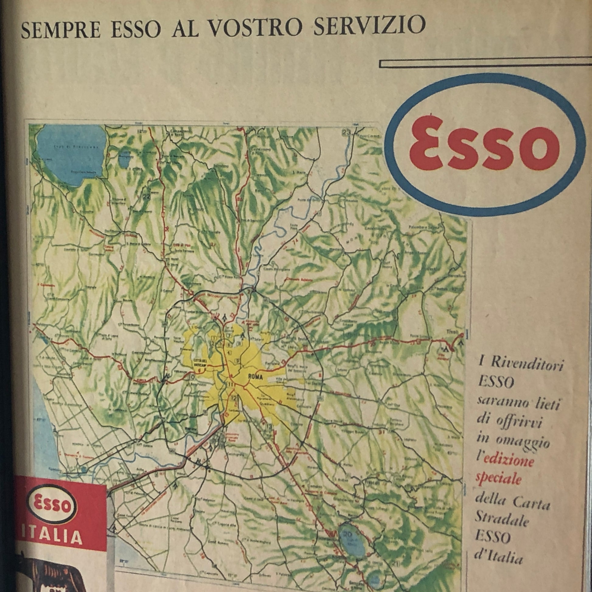 Esso, Pubblicità Anno 1960 Edizione Speciale Carta Stradale Esso di Roma - Raggi's Collectibles' Automotive Art