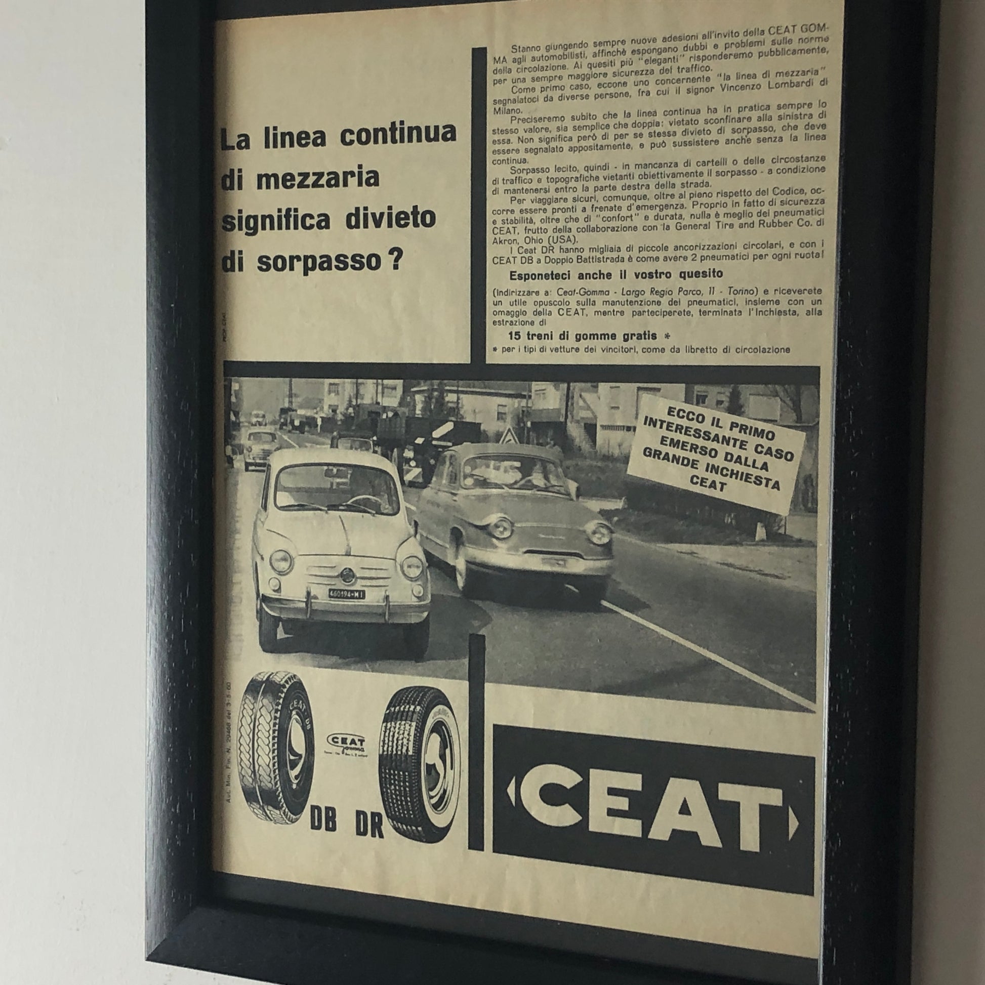 CEAT, Pubblicità Anno 1960 Pneumatici CEAT DB e DR - Raggi's Collectibles' Automotive Art