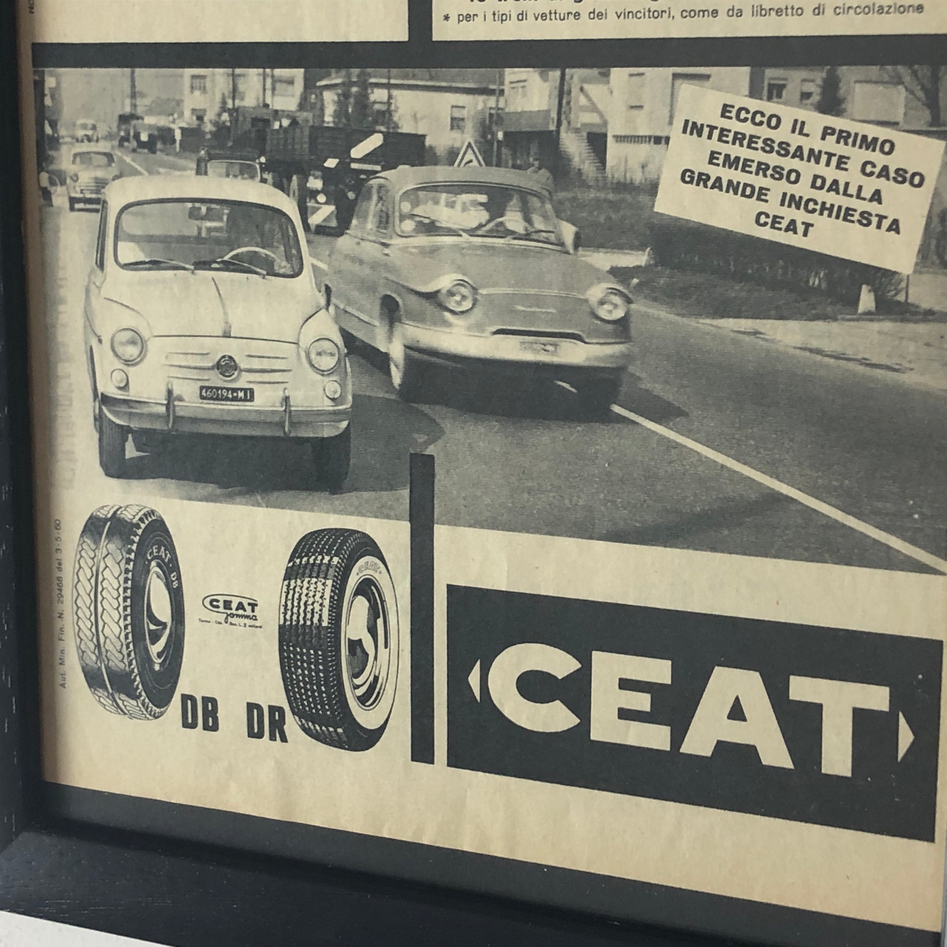 CEAT, Pubblicità Anno 1960 Pneumatici CEAT DB e DR - Raggi's Collectibles' Automotive Art