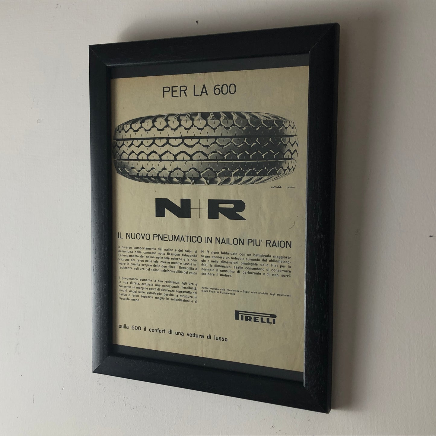Pirelli, Pubblicità Anno 1960 Pneumatici Pirelli in Nailon e Raion per Fiat 600