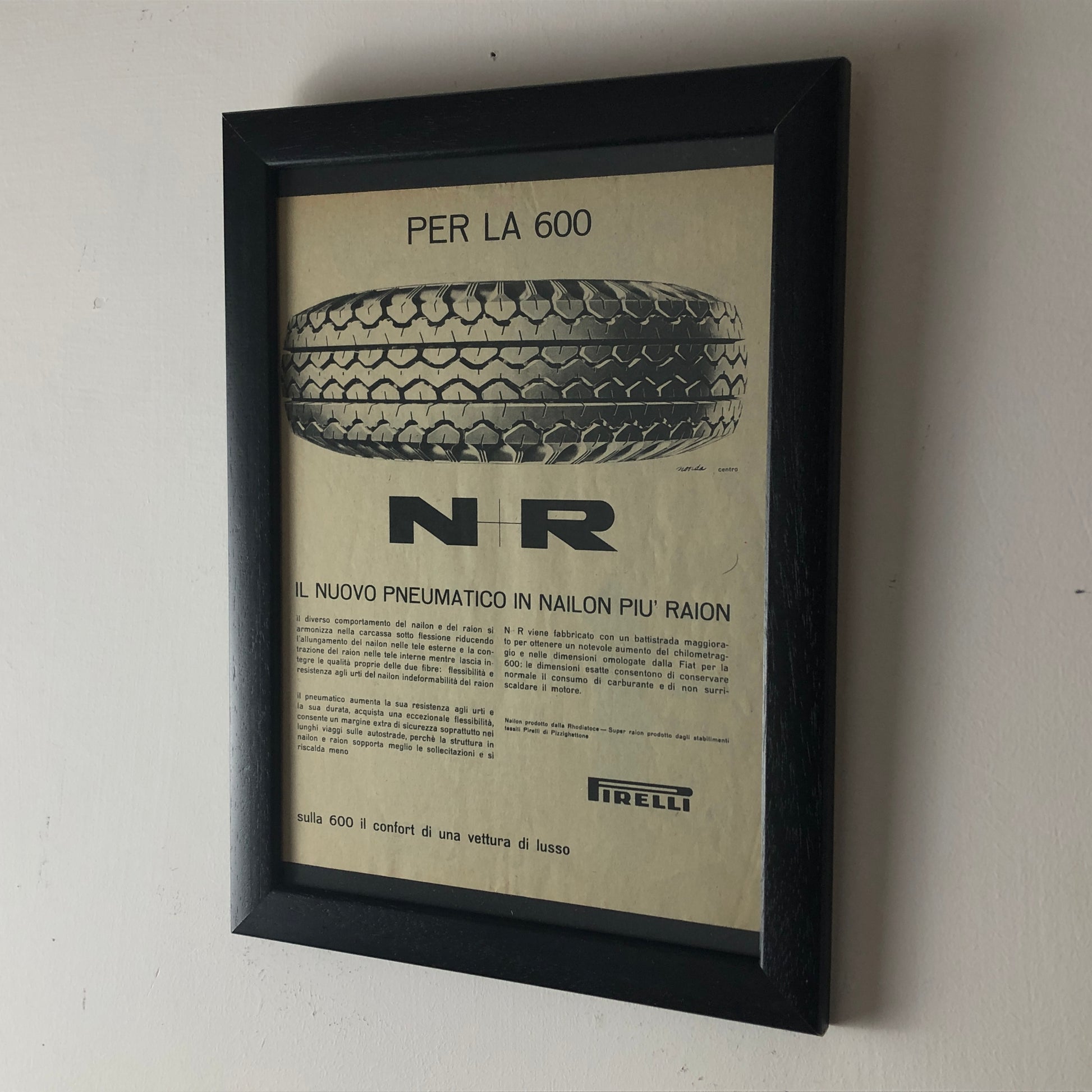 Pirelli, Pubblicità Anno 1960 Pneumatici Pirelli in Nailon e Raion per Fiat 600 - Raggi's Collectibles' Automotive Art