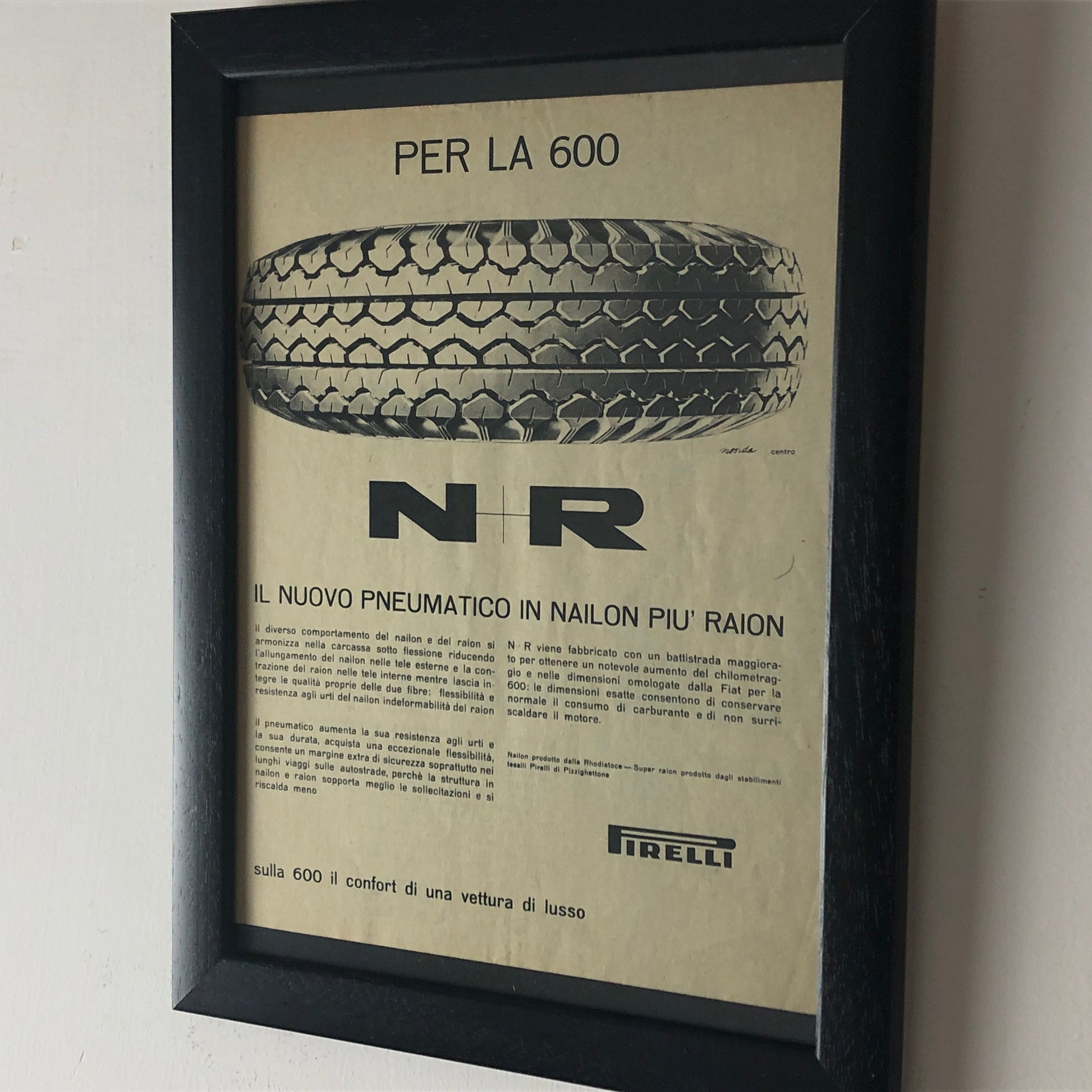 Pirelli, Pubblicità Anno 1960 Pneumatici Pirelli in Nailon e Raion per Fiat 600 - Raggi's Collectibles' Automotive Art