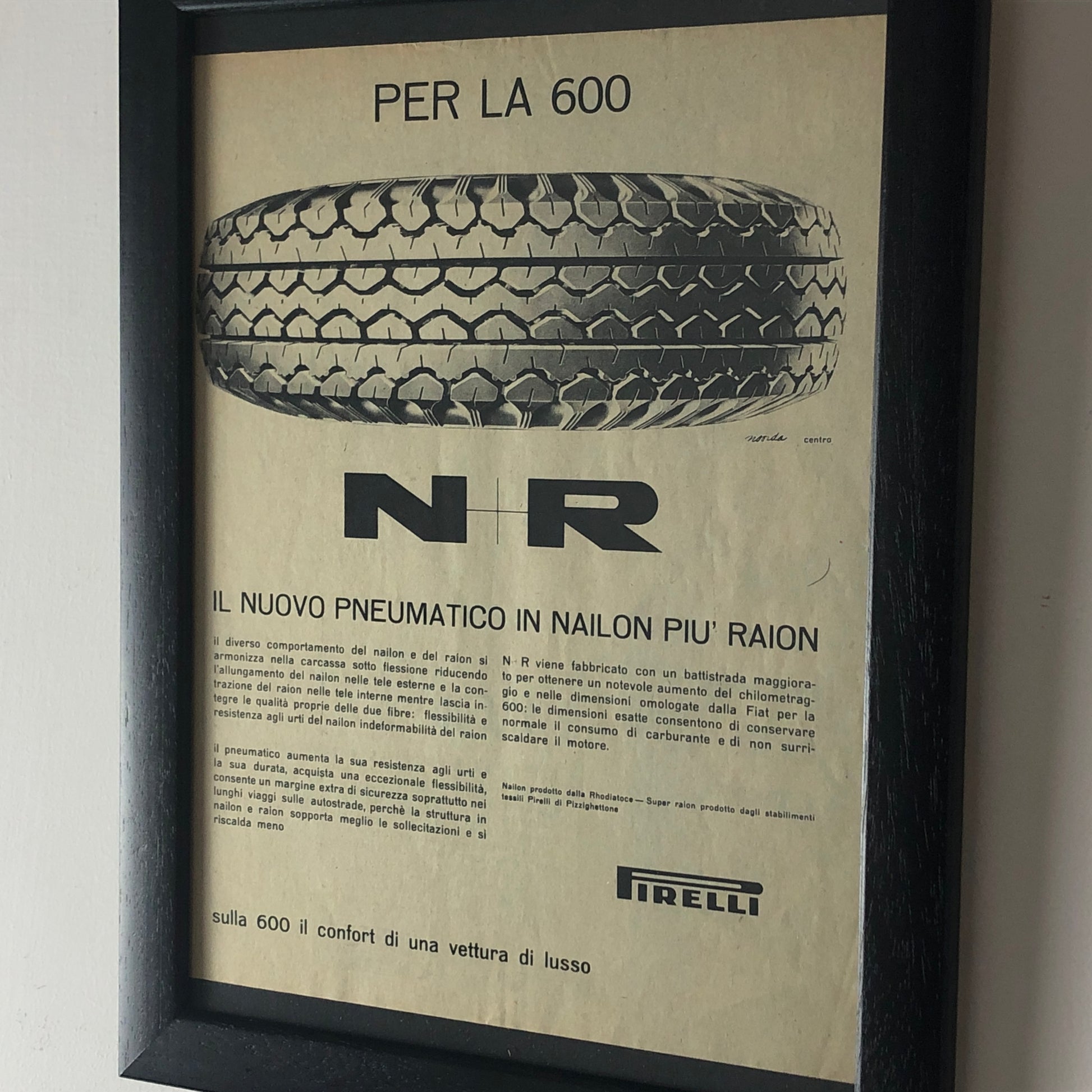 Pirelli, Pubblicità Anno 1960 Pneumatici Pirelli in Nailon e Raion per Fiat 600 - Raggi's Collectibles' Automotive Art