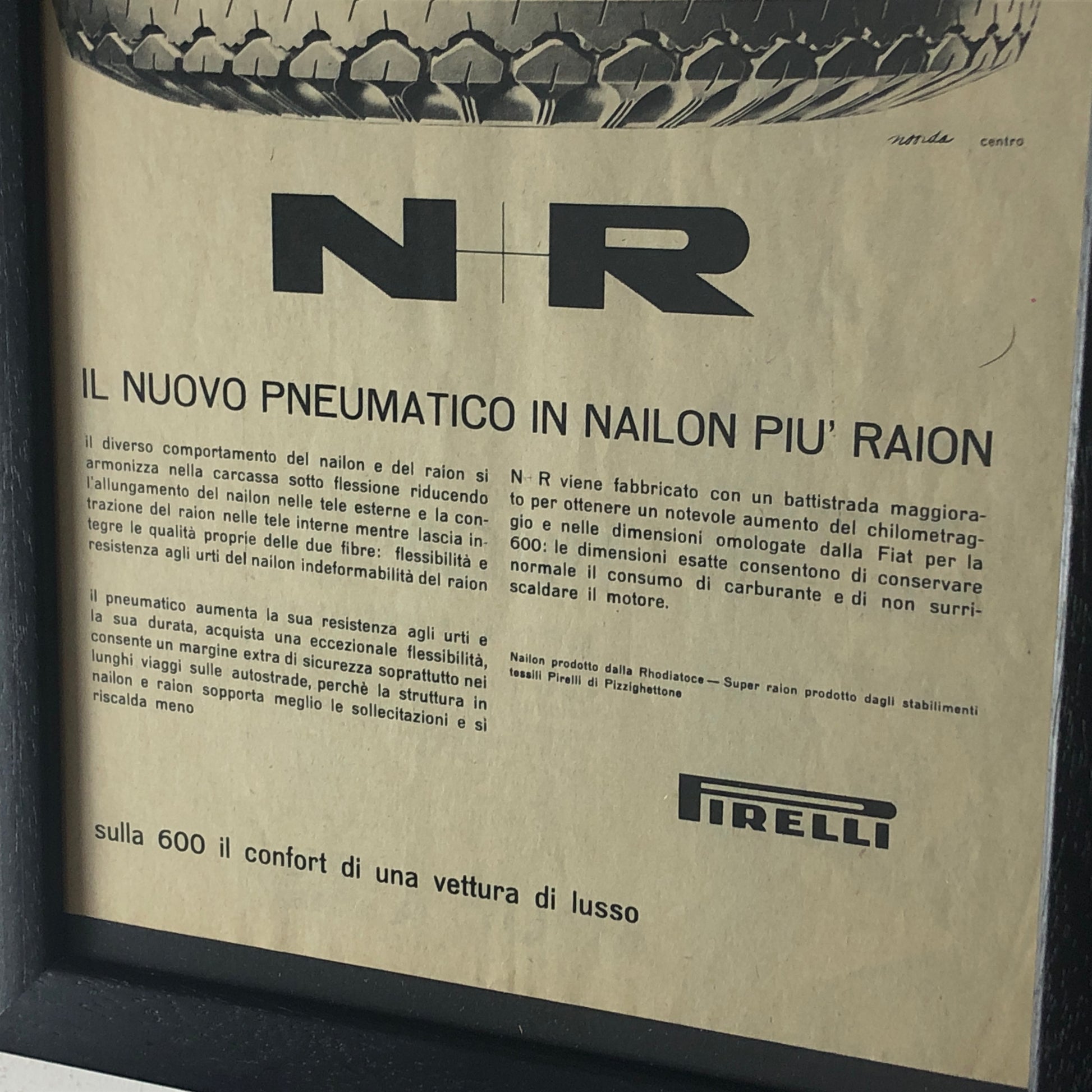 Pirelli, Pubblicità Anno 1960 Pneumatici Pirelli in Nailon e Raion per Fiat 600 - Raggi's Collectibles' Automotive Art